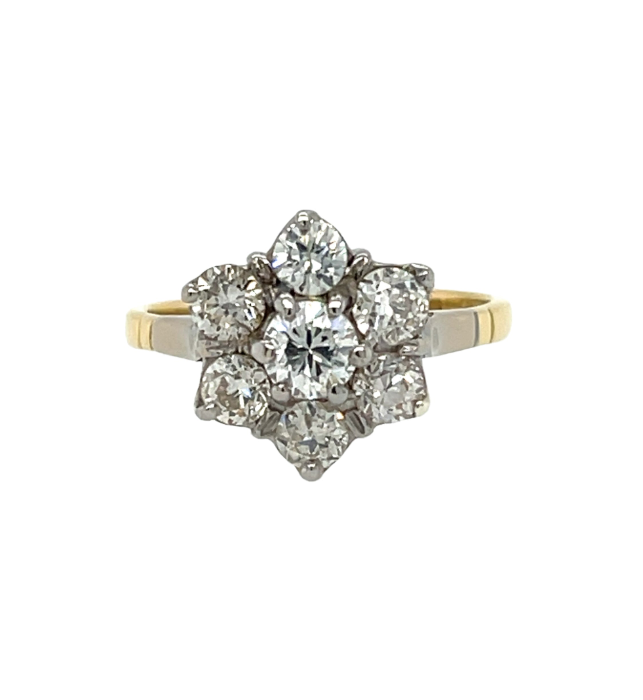 18ct Yellow Gold 1.20ct Diamond Flower Cluster Ring London 1983