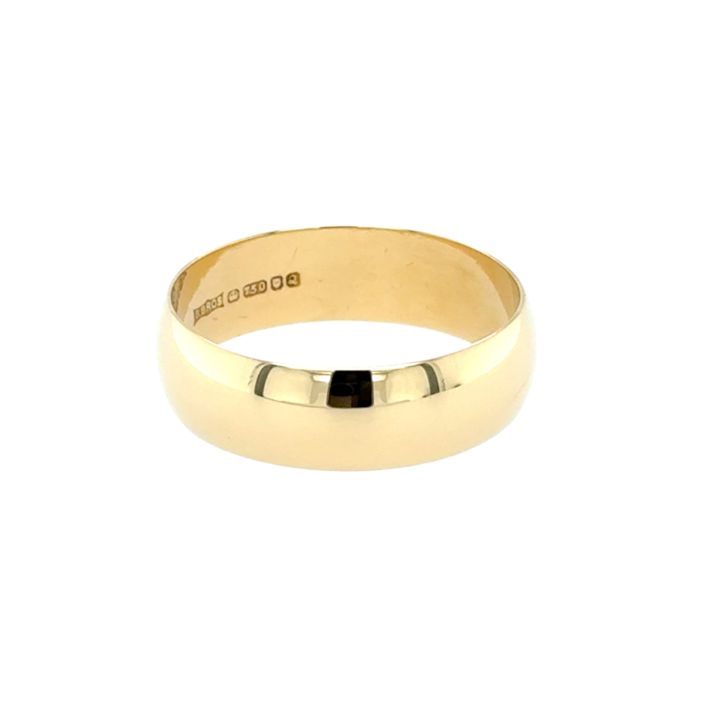 18ct Yellow Gold 6mm Wide Plain Wedding Band Berker Bros Size P 1/2