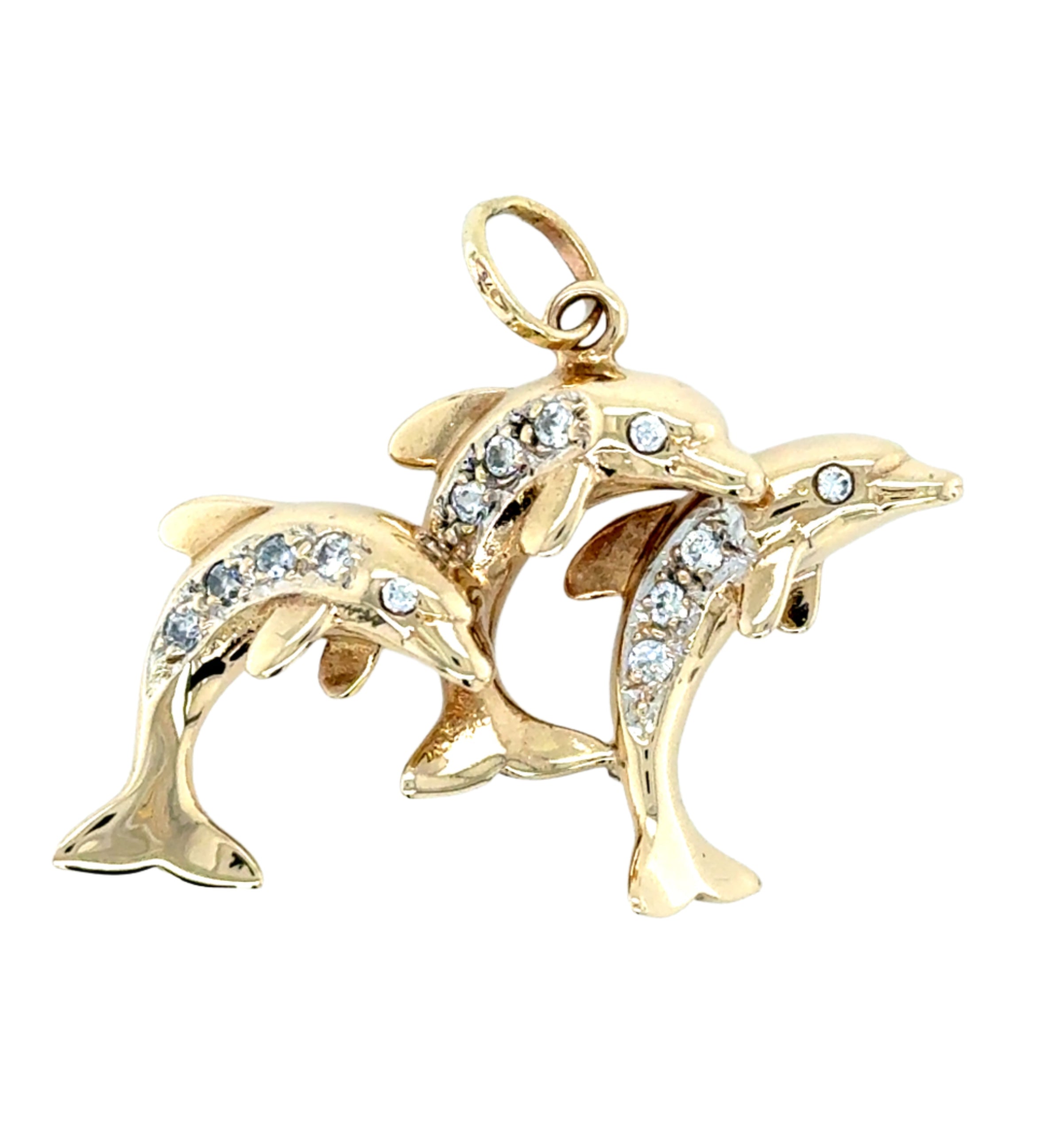 9ct Yellow Gold Cubic Zirconia Dolphin Pendant - 6.30g