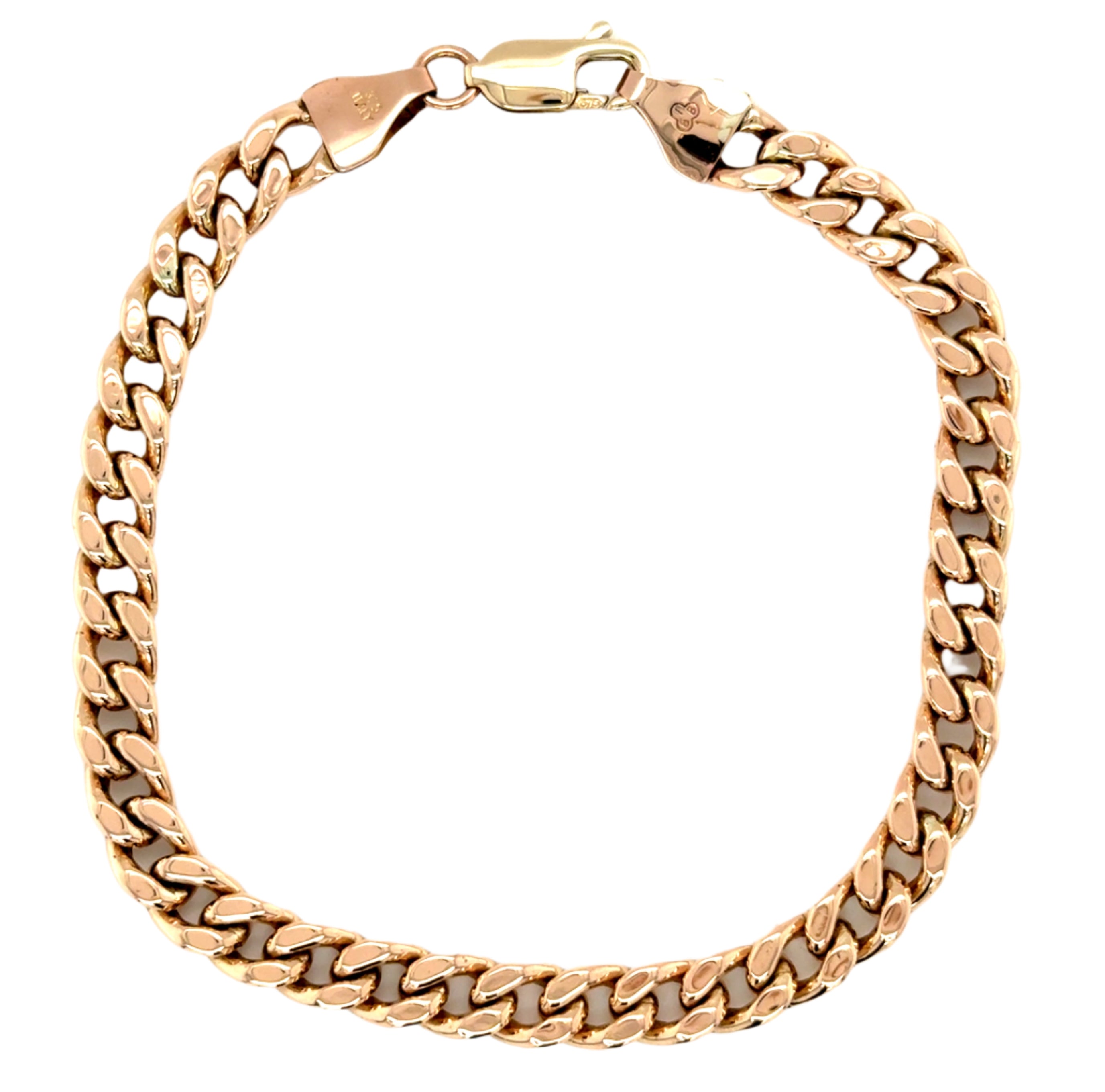 9ct Gold Vintage 8.5 Inch Hollow Curb Bracelet - 10.00g