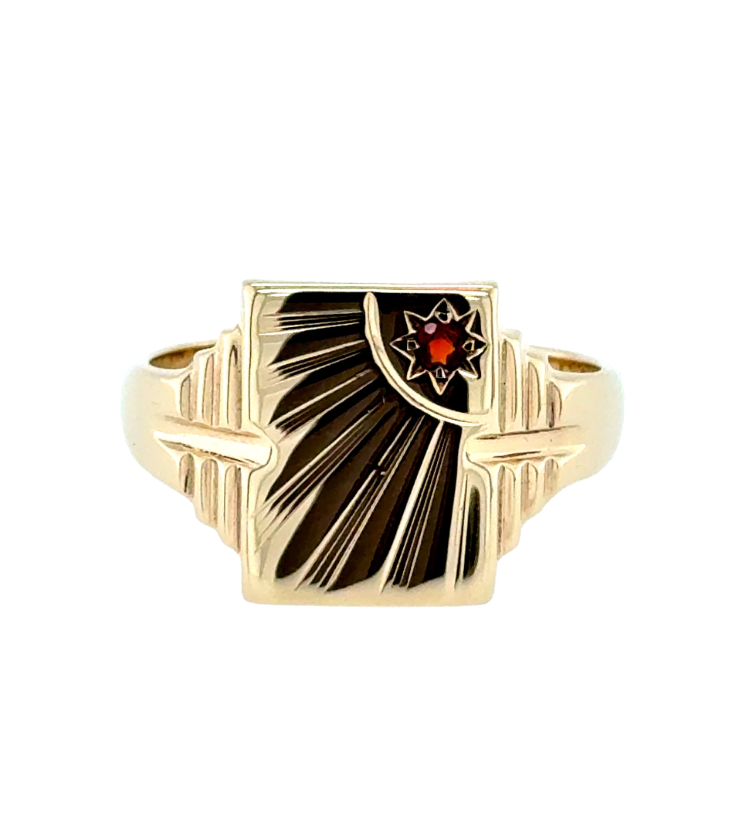 9ct Yellow Gold Rectangular Garnet Signet Ring Size O 1/2