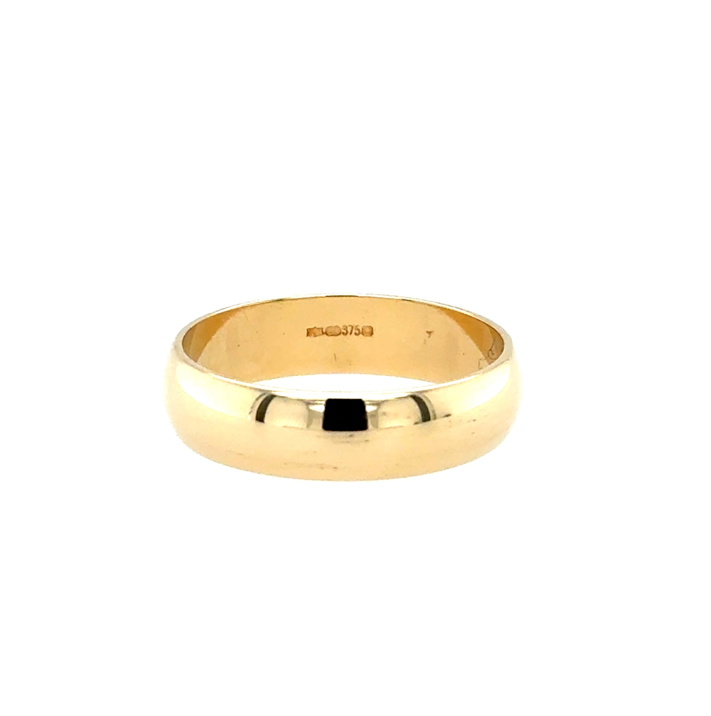 9ct Yellow Gold 5mm Wide Plain D Profile Wedding Band Size N