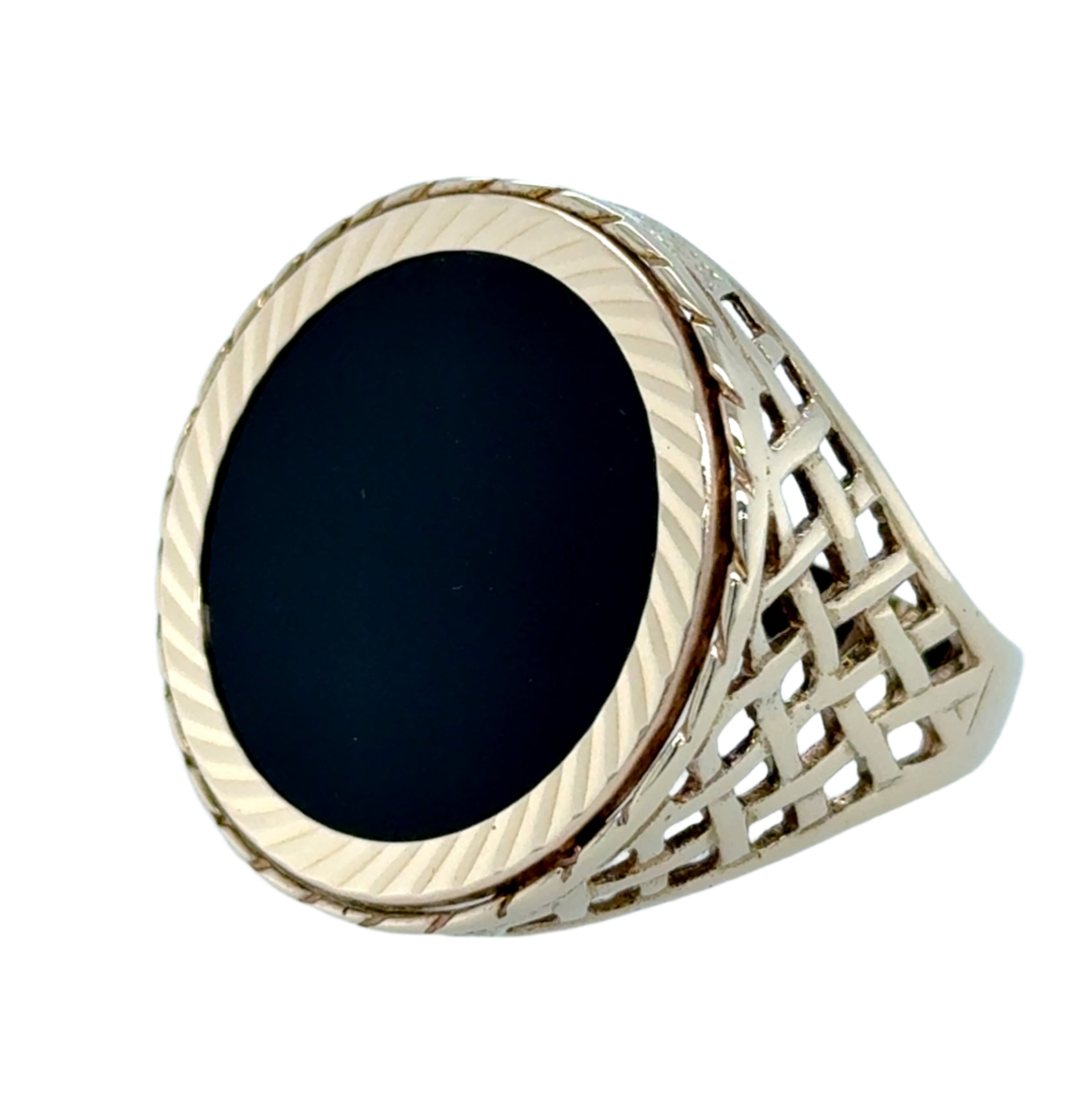 9ct Yellow Gold Black Onyx Disc Ring Size V