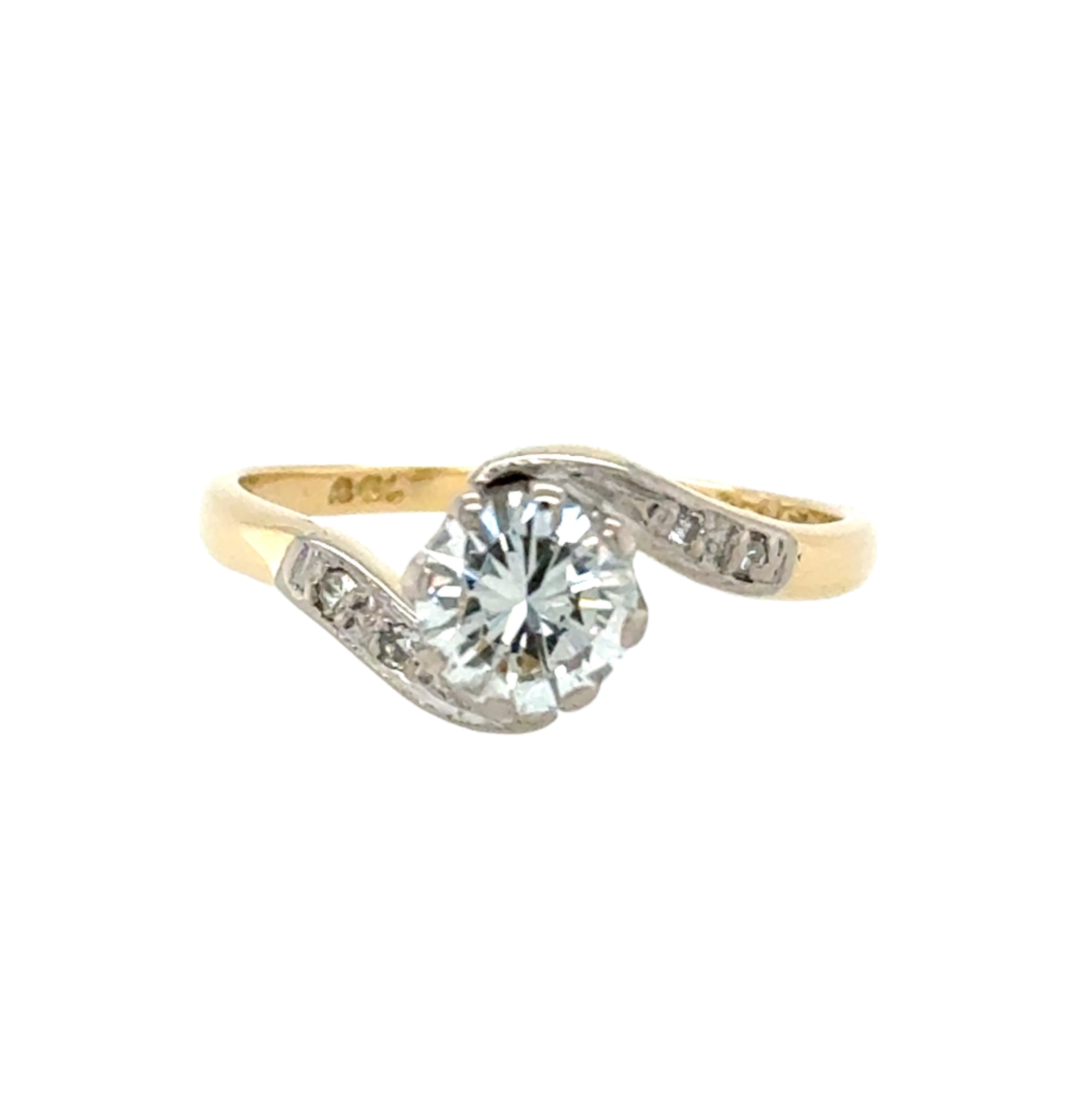 18ct Yellow Gold Vintage 0.75ct Round Brilliant Cut Diamond Twist Solitaire Ring
