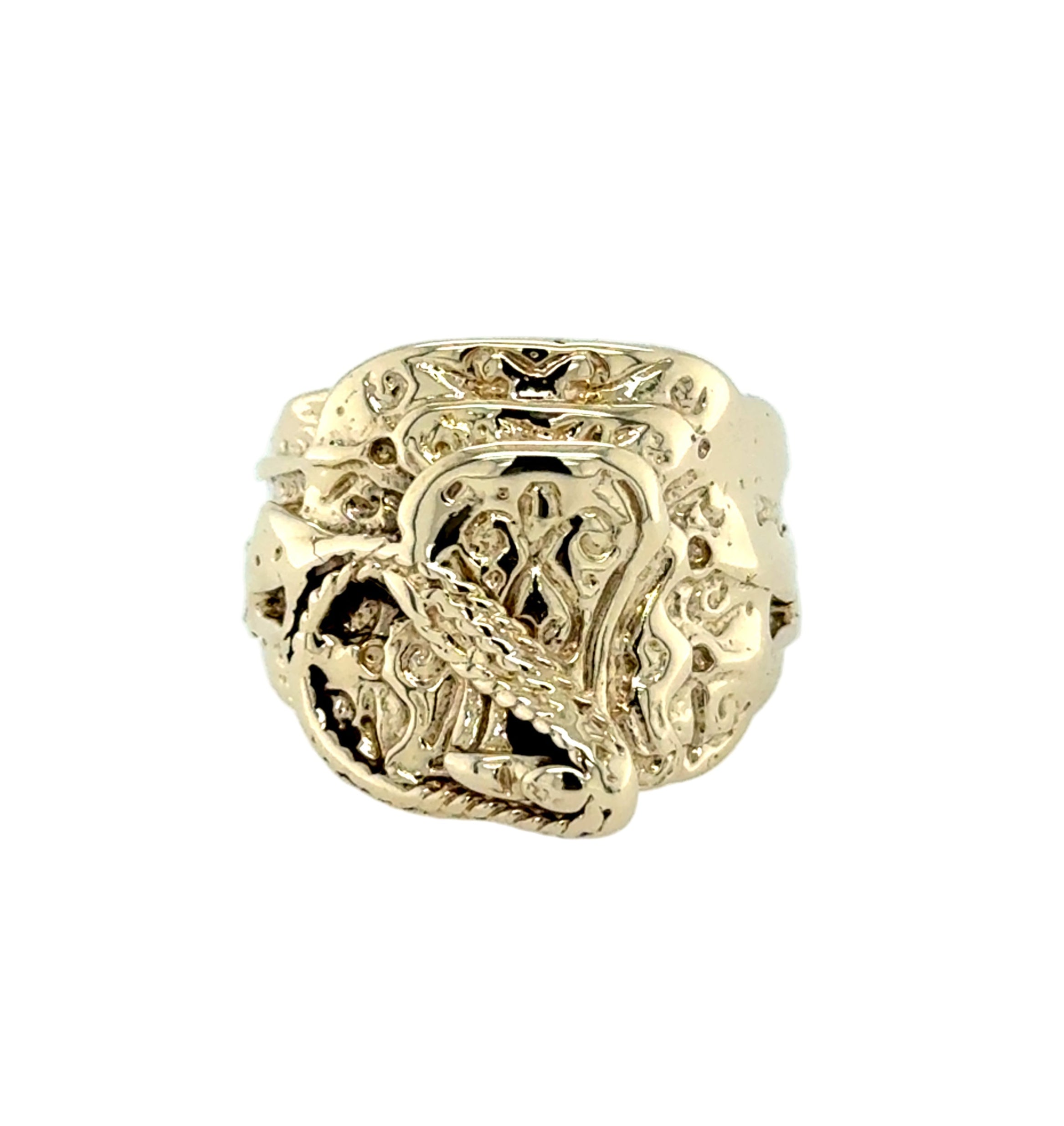 9ct Yellow Gold Horse Saddle Ring Size Q - 10.20g