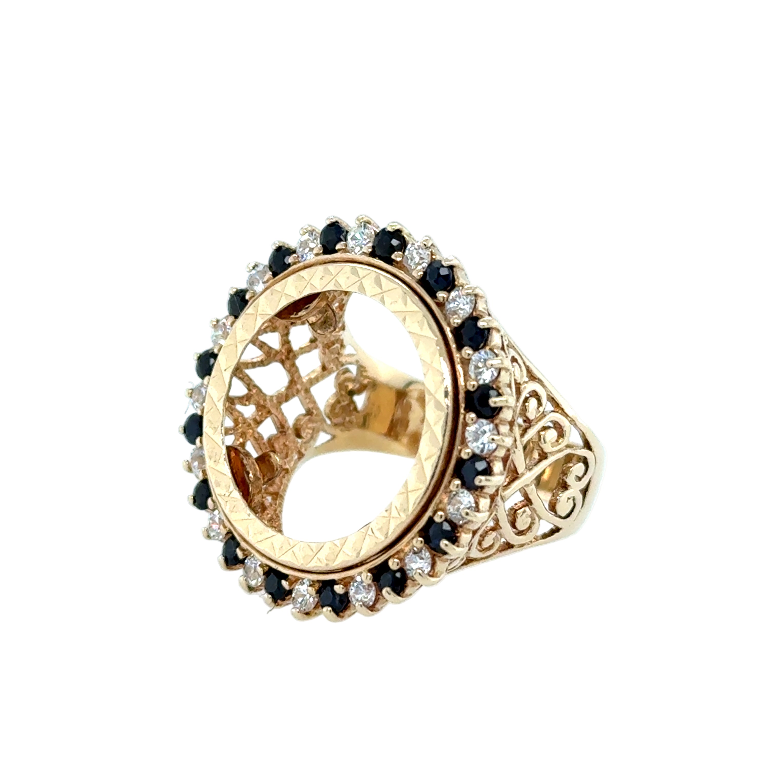 9ct Yellow Gold Sapphire & CZ Half Sovereign Ring Mount Size R