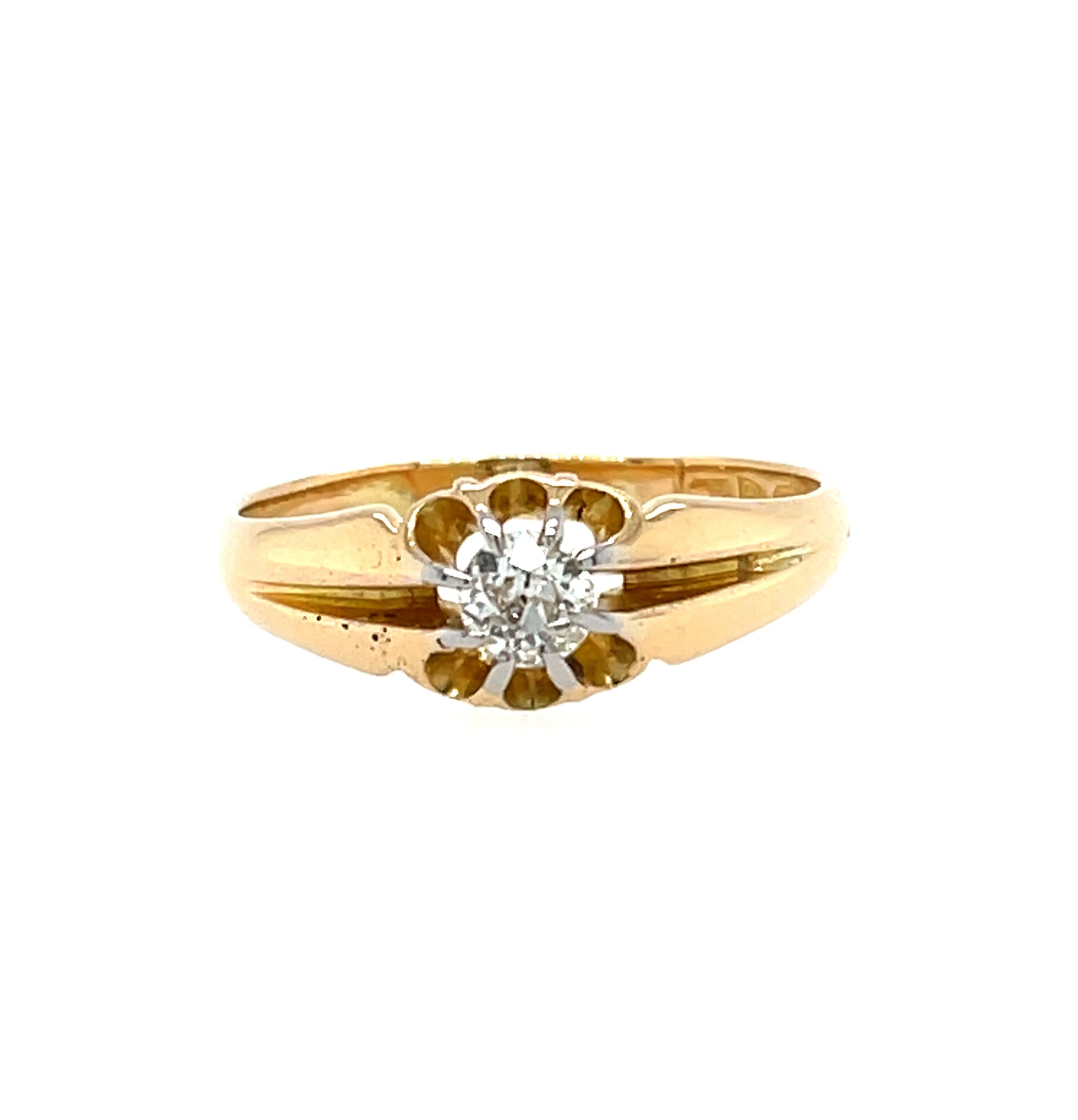 Antique 18ct Yellow Gold 0.33ct Old European Cut Diamond Gypsy Ring Chester 1911