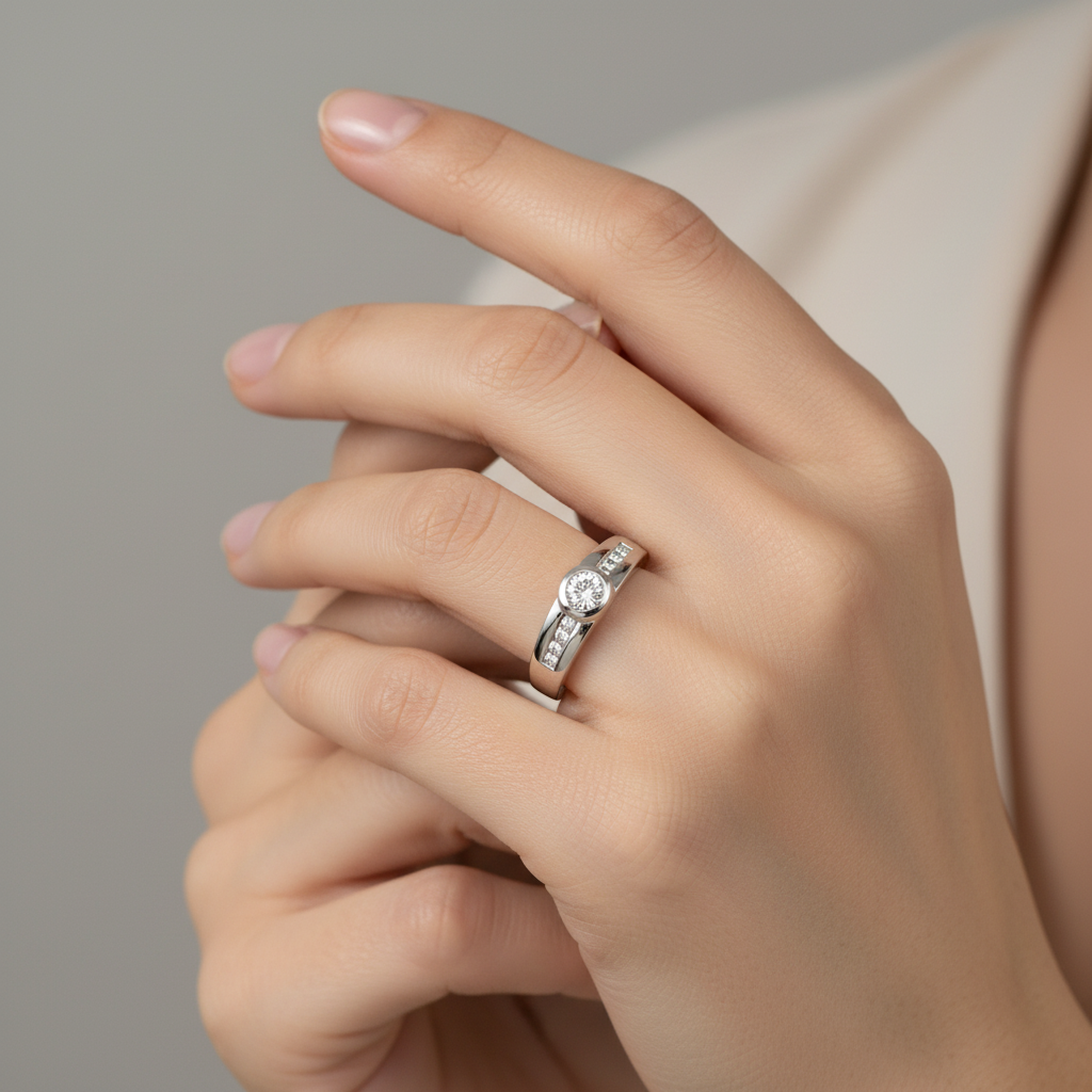 0.23ct Round Brilliant Diamond Rubover Solitaire Ring 18ct White Gold