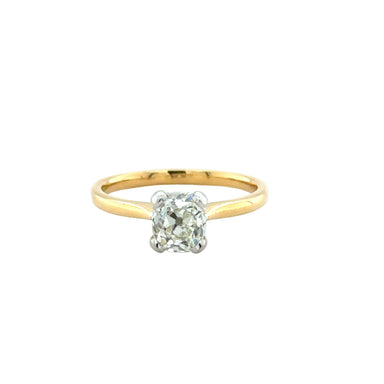 1.33ct Old Cushion Cut Diamond Single Stone Ring 18ct Yellow Gold Certified K SI2