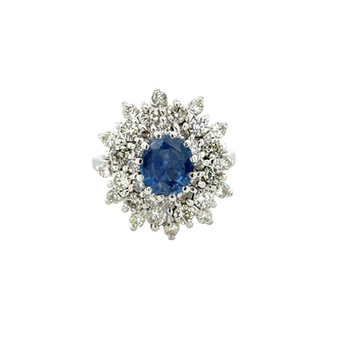 1.37ct Sapphire & 1.10ct Diamond Cluster Ring 18ct White Gold