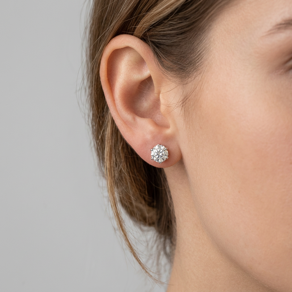 1.60ct Round Brilliant Cut Diamond Solitaire Stud Earrings 18ct White Gold