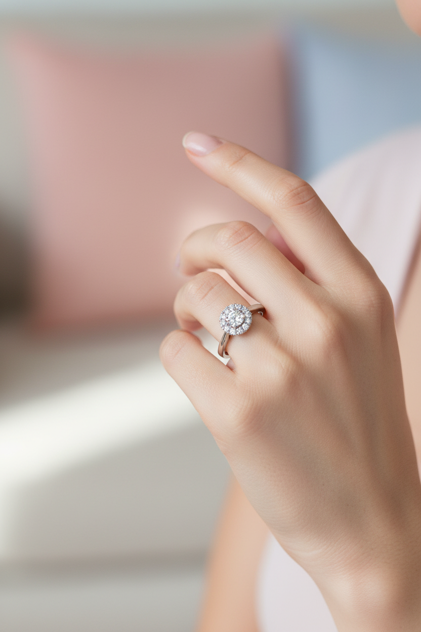 18ct White Gold 0.25ct Diamond Halo Engagement Ring Certified E SI2
