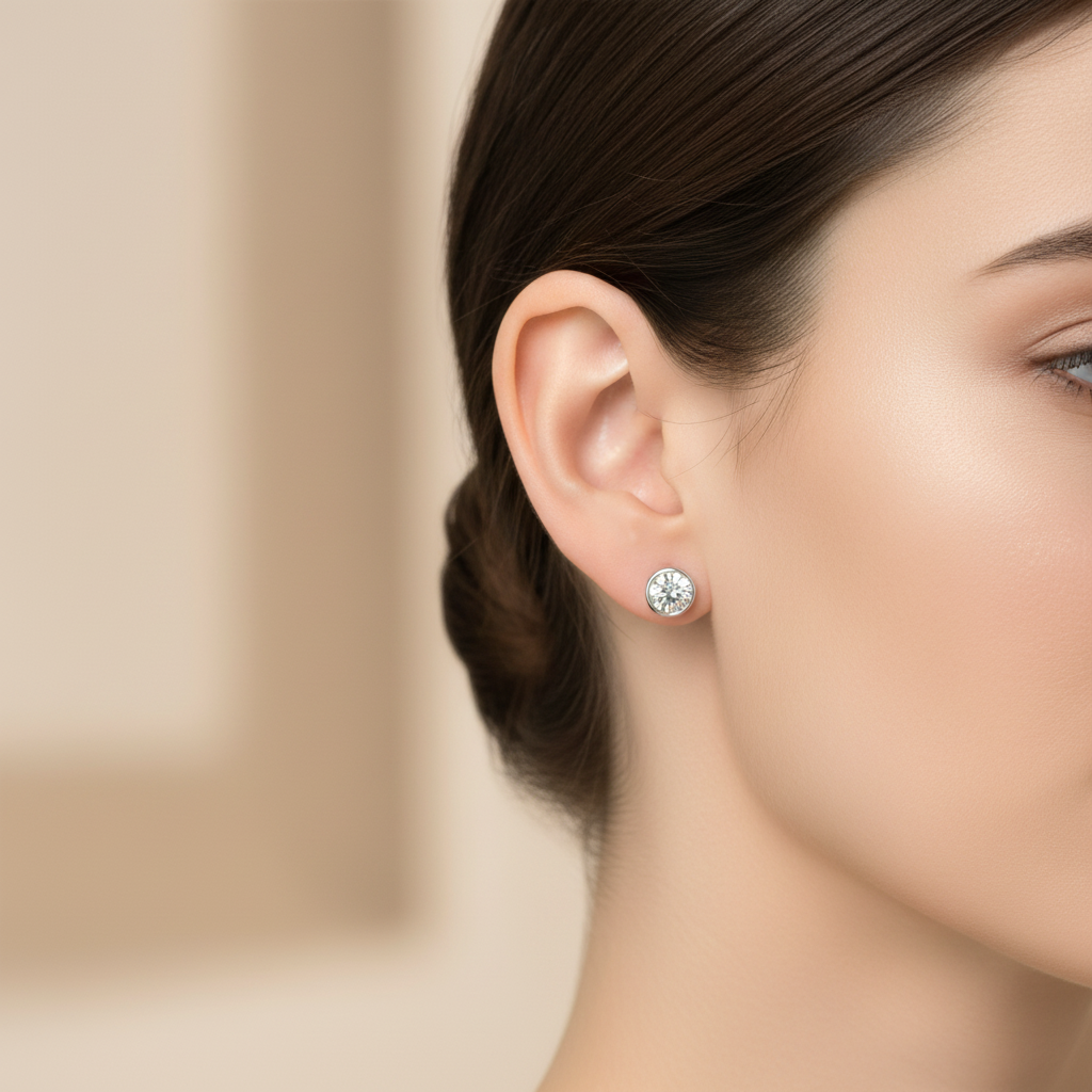 18ct White Gold 0.38ct Round Brilliant Cut Diamond Bezel Set Stud Earrings