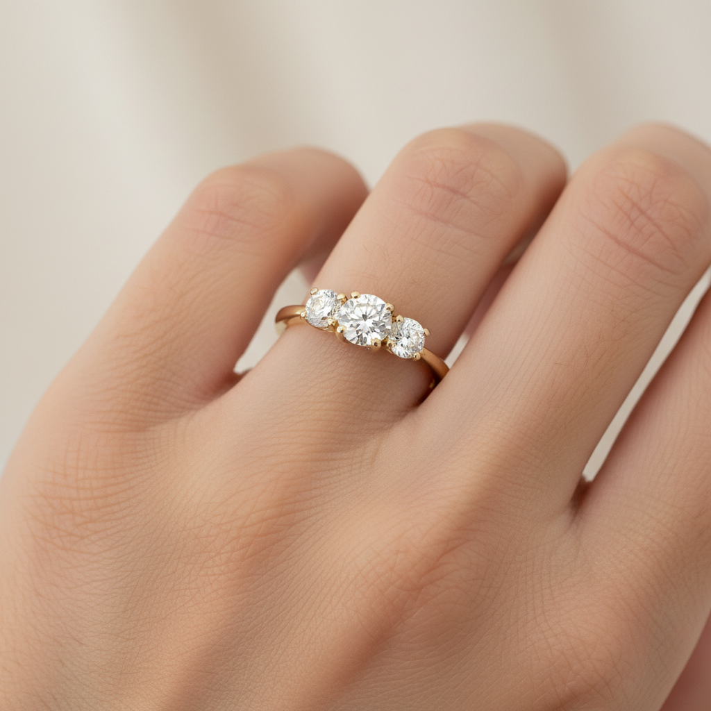 18ct Yellow Gold 1.06ct Old Mine Cut Diamond Three Stone Ring
