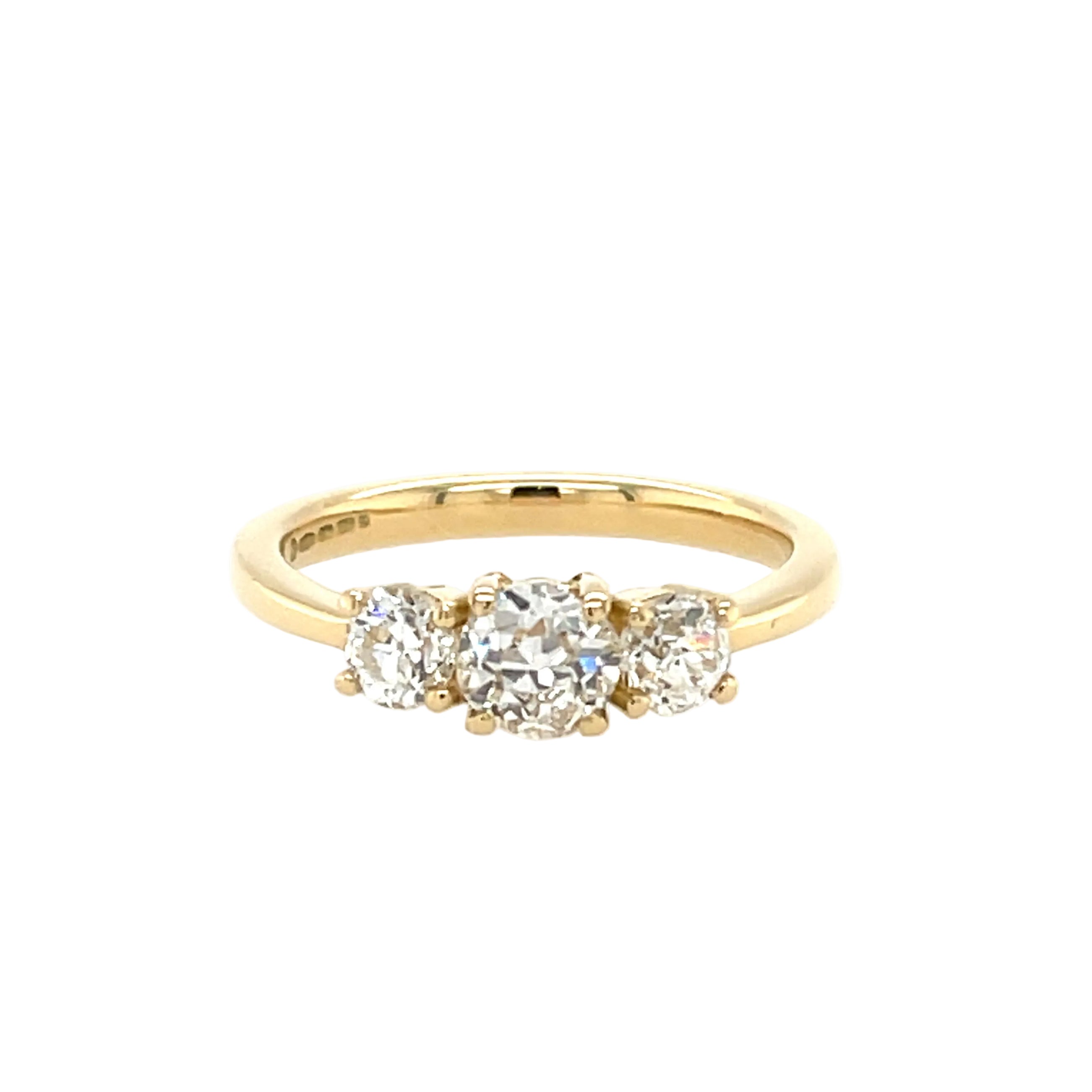 18ct Yellow Gold 1.06ct Old Mine Cut Diamond Three Stone Ring