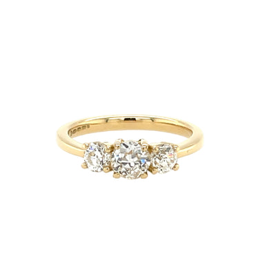 18ct Yellow Gold 1.06ct Old Mine Cut Diamond Three Stone Ring