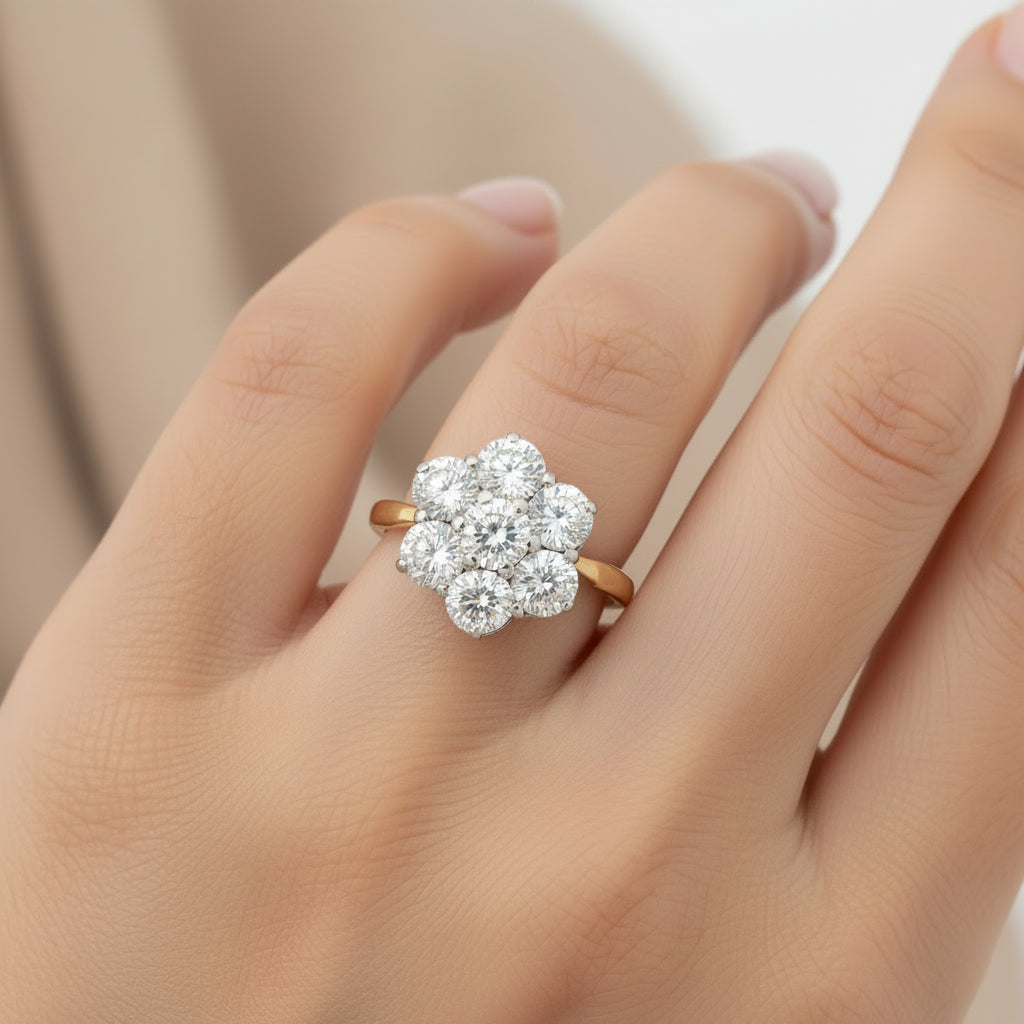 18ct Yellow Gold 3.00ct Diamond Flower Cluster Ring