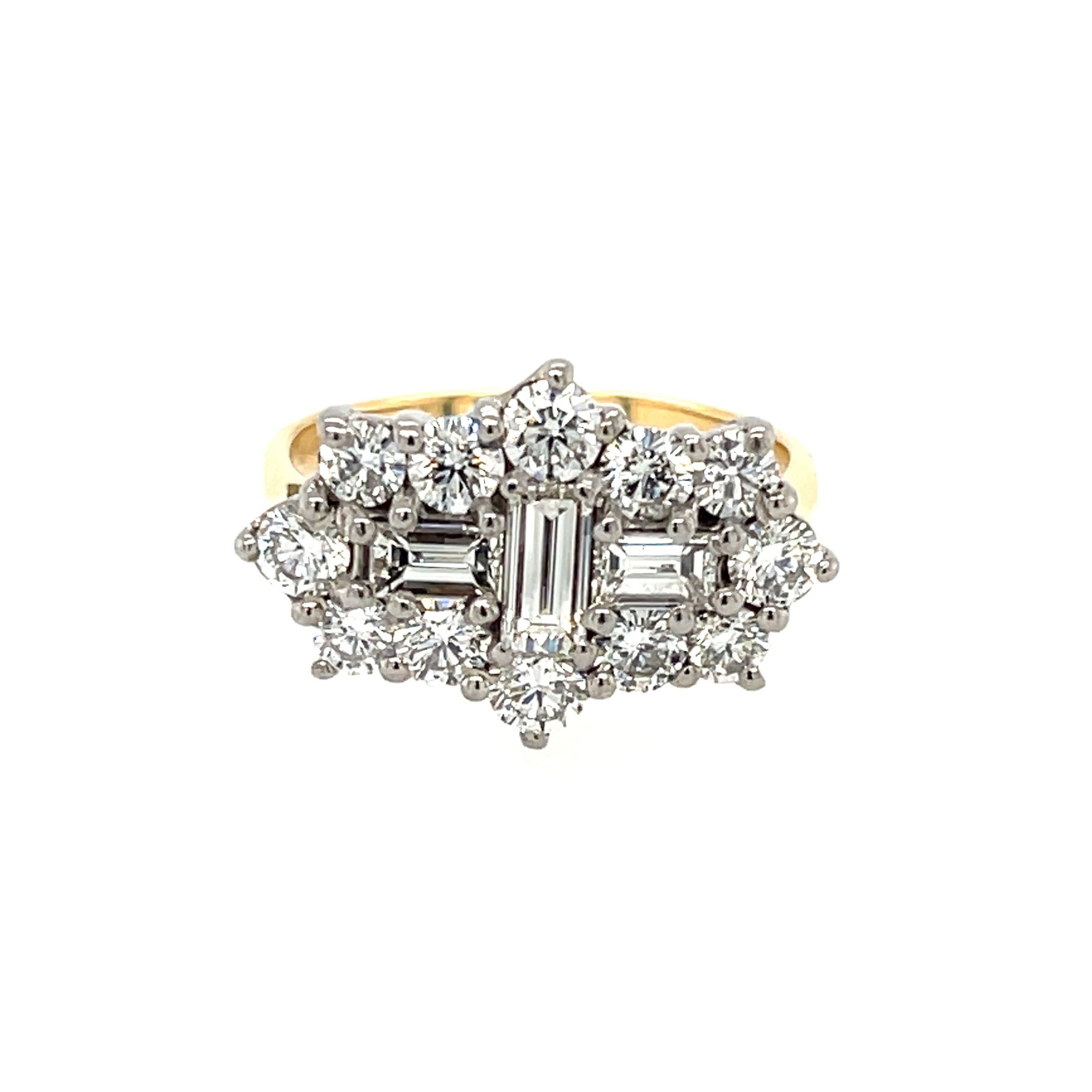 2.00ct Brilliant & Baguette Cut  Diamond Boat Cluster Ring 14ct Yellow Gold