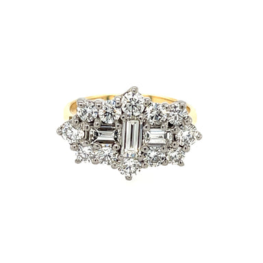 2.00ct Brilliant & Baguette Cut  Diamond Boat Cluster Ring 14ct Yellow Gold