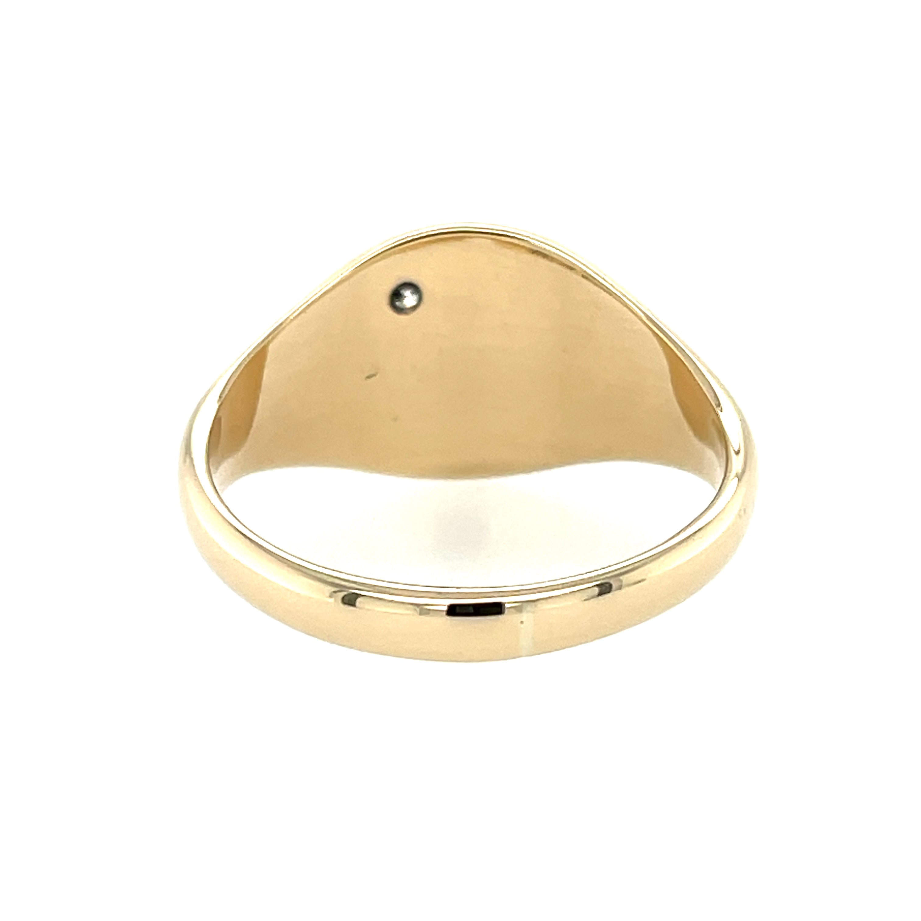9ct Yellow Gold Engraved Diamond Set Cushion Signet Ring Size X