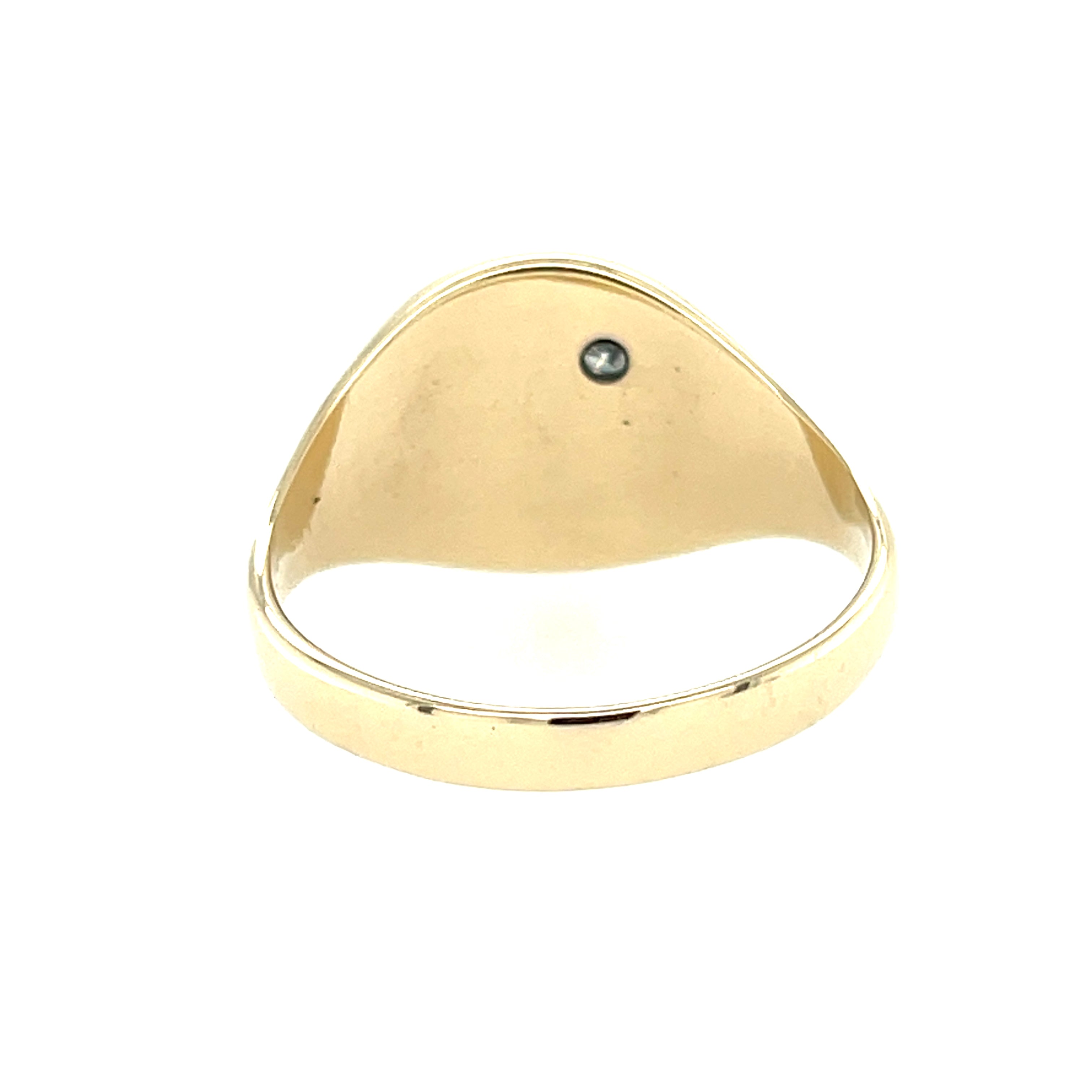 9ct Yellow Gold Engraved Diamond Set Cushion Signet Ring Size W