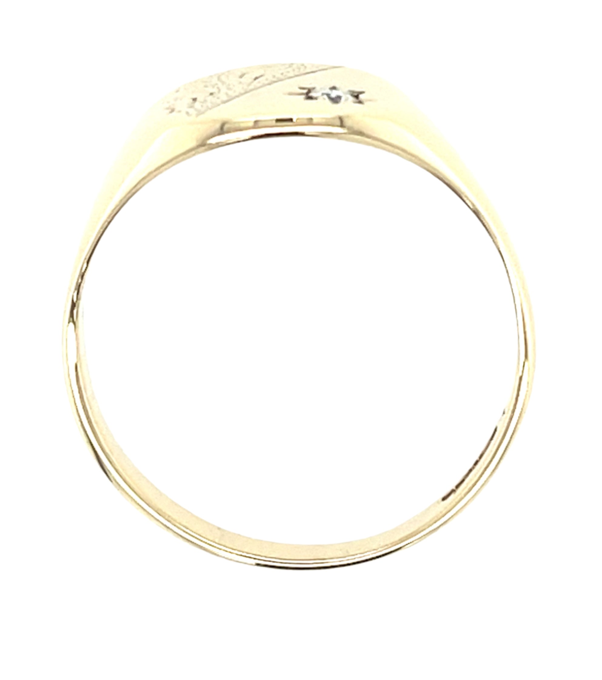 9ct Yellow Gold Engraved Diamond Set Cushion Signet Ring Size W