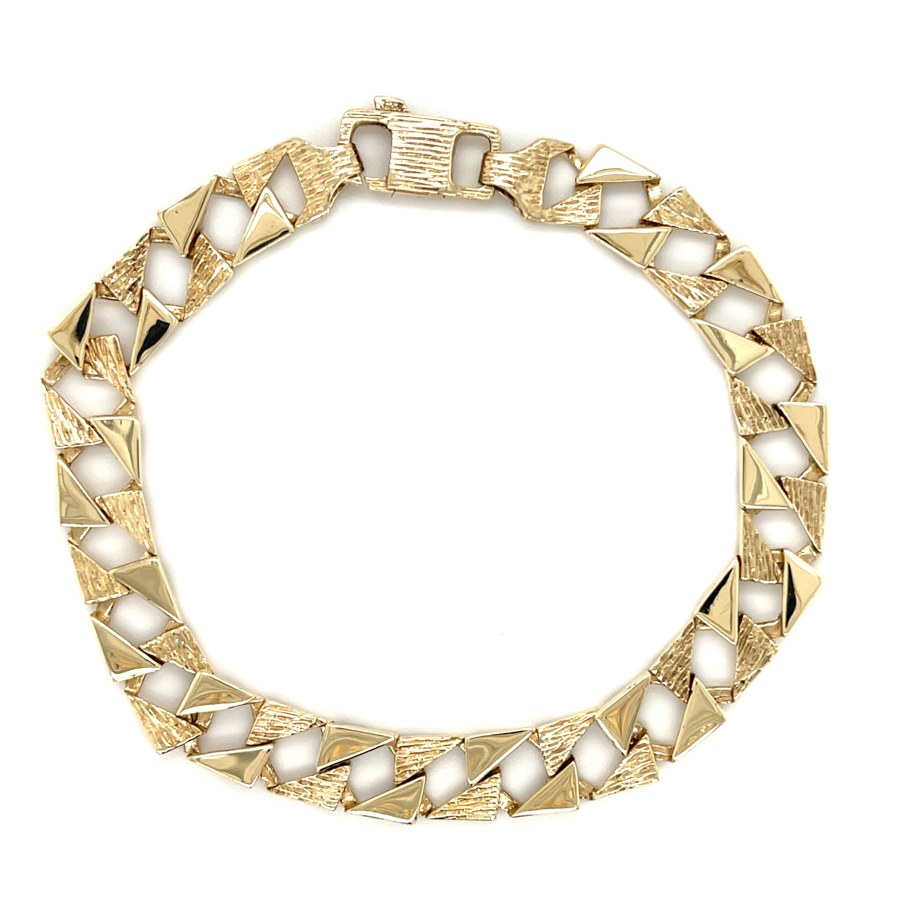 9ct Yellow Gold 8.25" Polish & Pattern Square Curb Link Bracelet - 13.55g SOLD