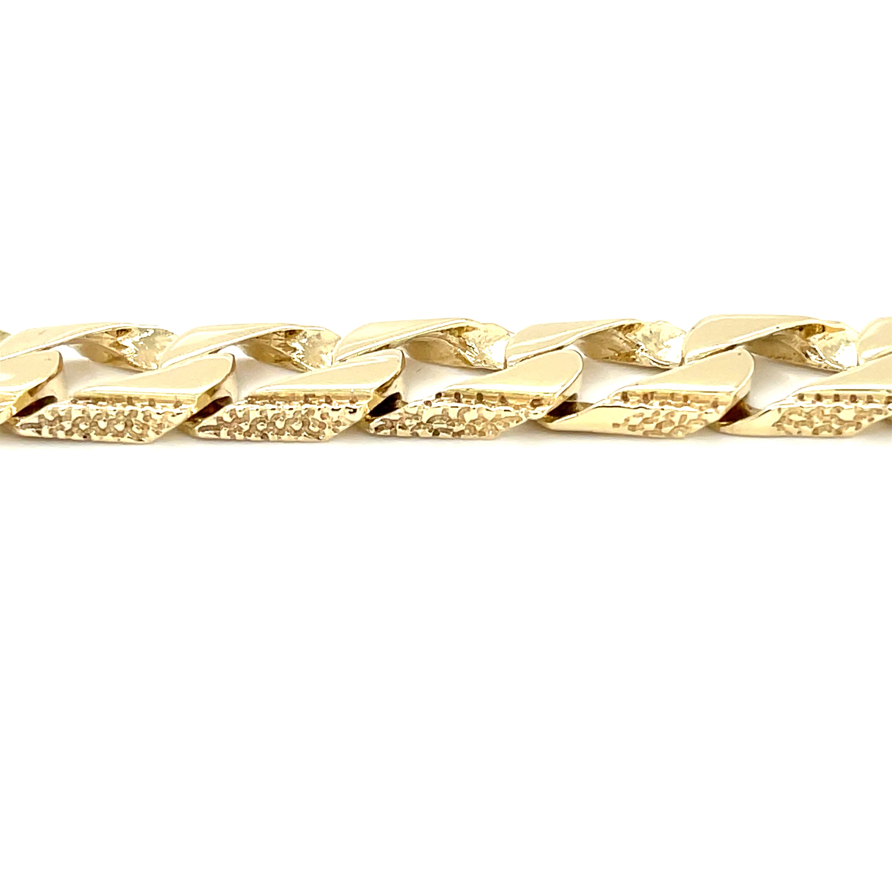 9ct Yellow Gold 8.5" Patterned & Polished Curb Link Bracelet 36.95g
