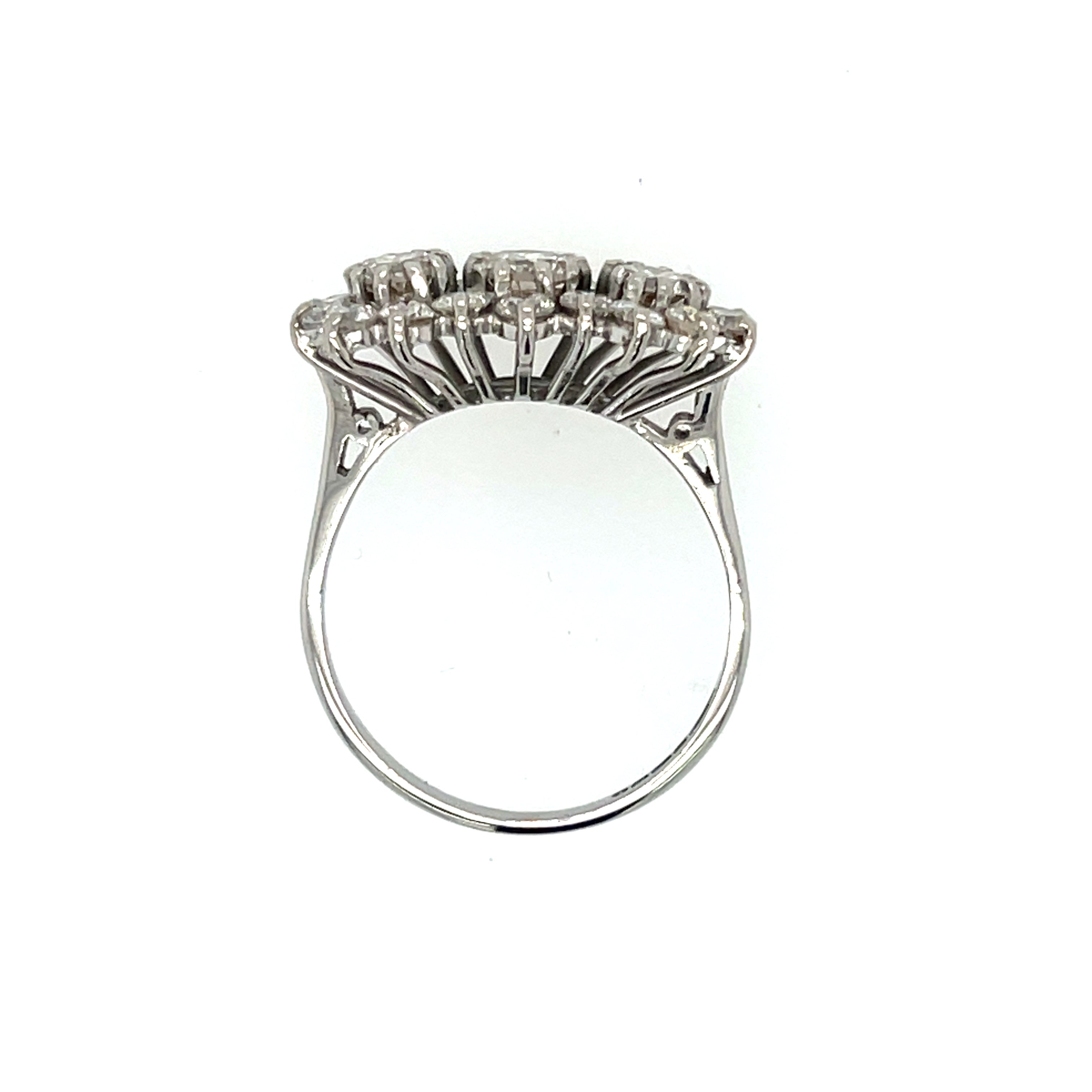 18ct White Gold Vintage 1968 1.50ct Diamond Triple Cluster Dress Ring