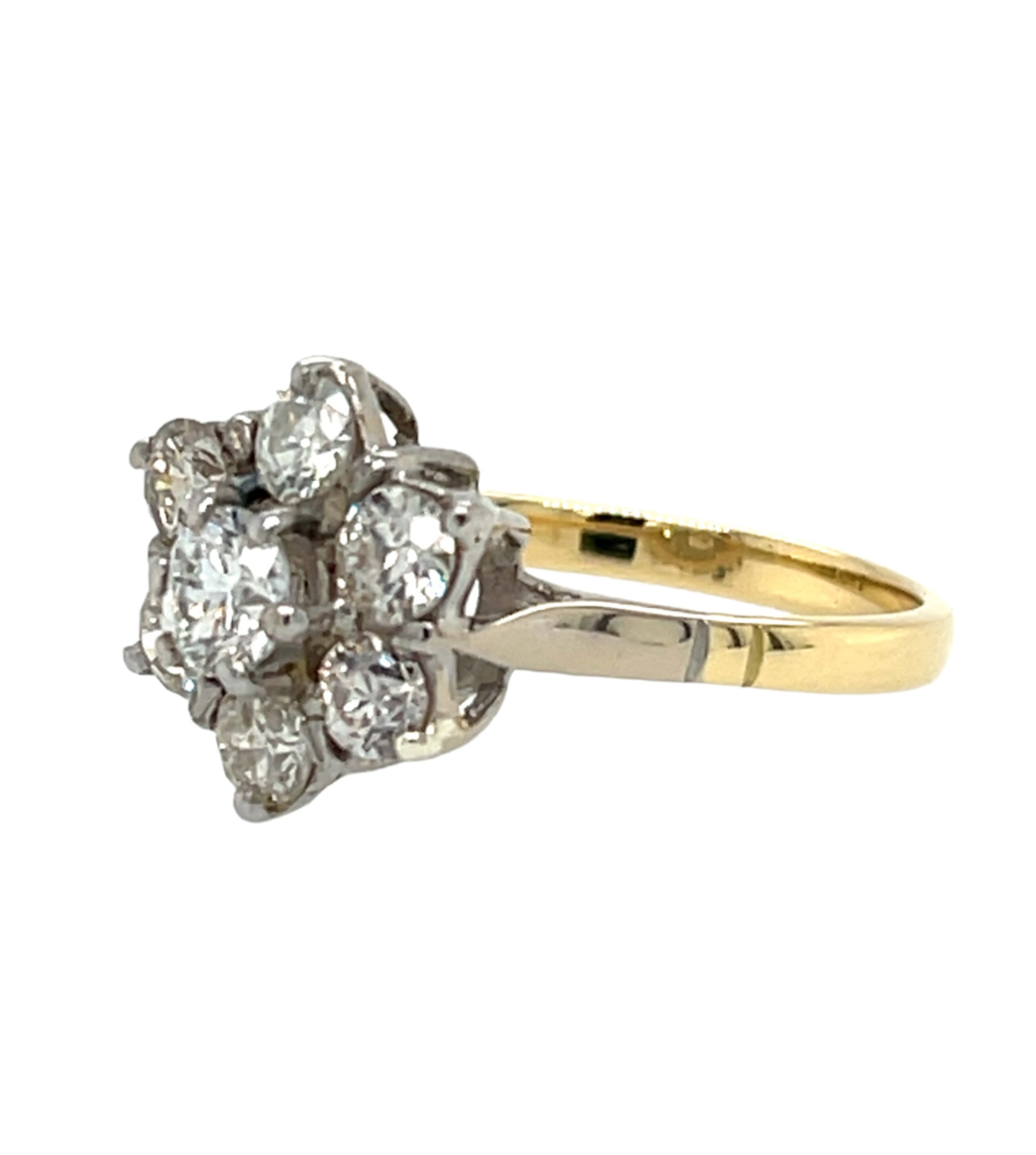 18ct Yellow Gold 1.20ct Diamond Flower Cluster Ring London 1983