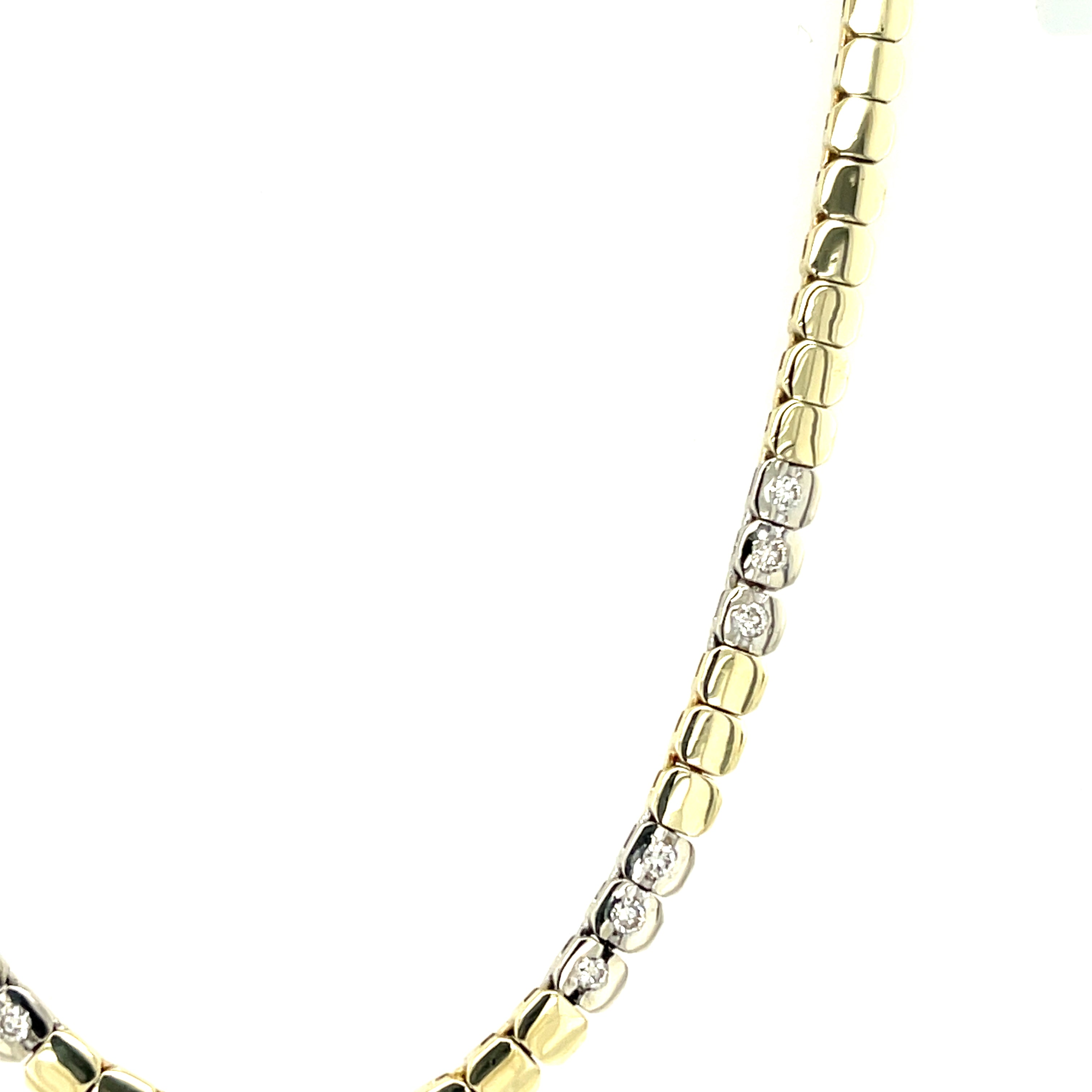 14ct Yellow Gold 16" Diamond Set Block Link Necklace 29.20g