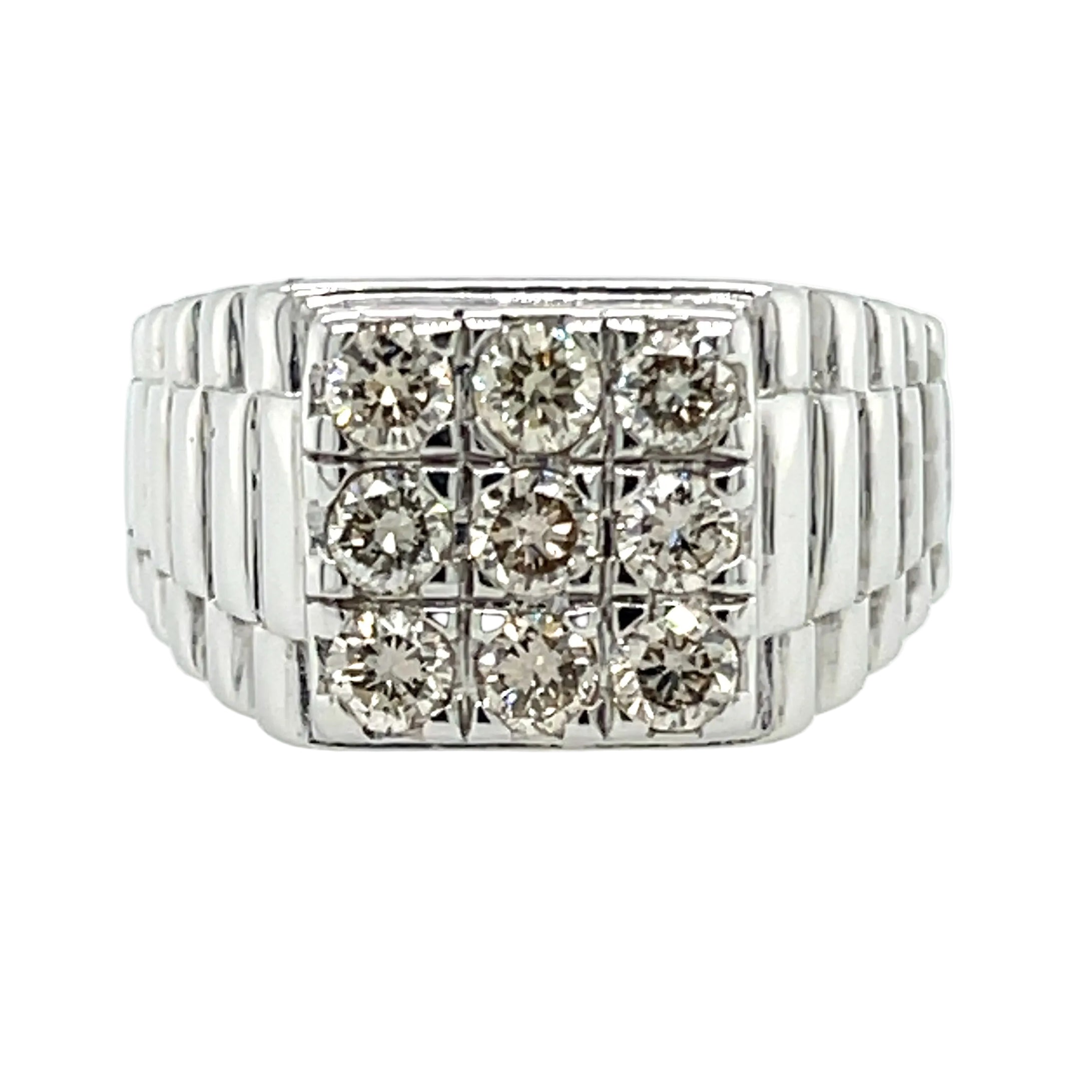 18ct White Gold 1.00ct Diamond Square Signet Ring