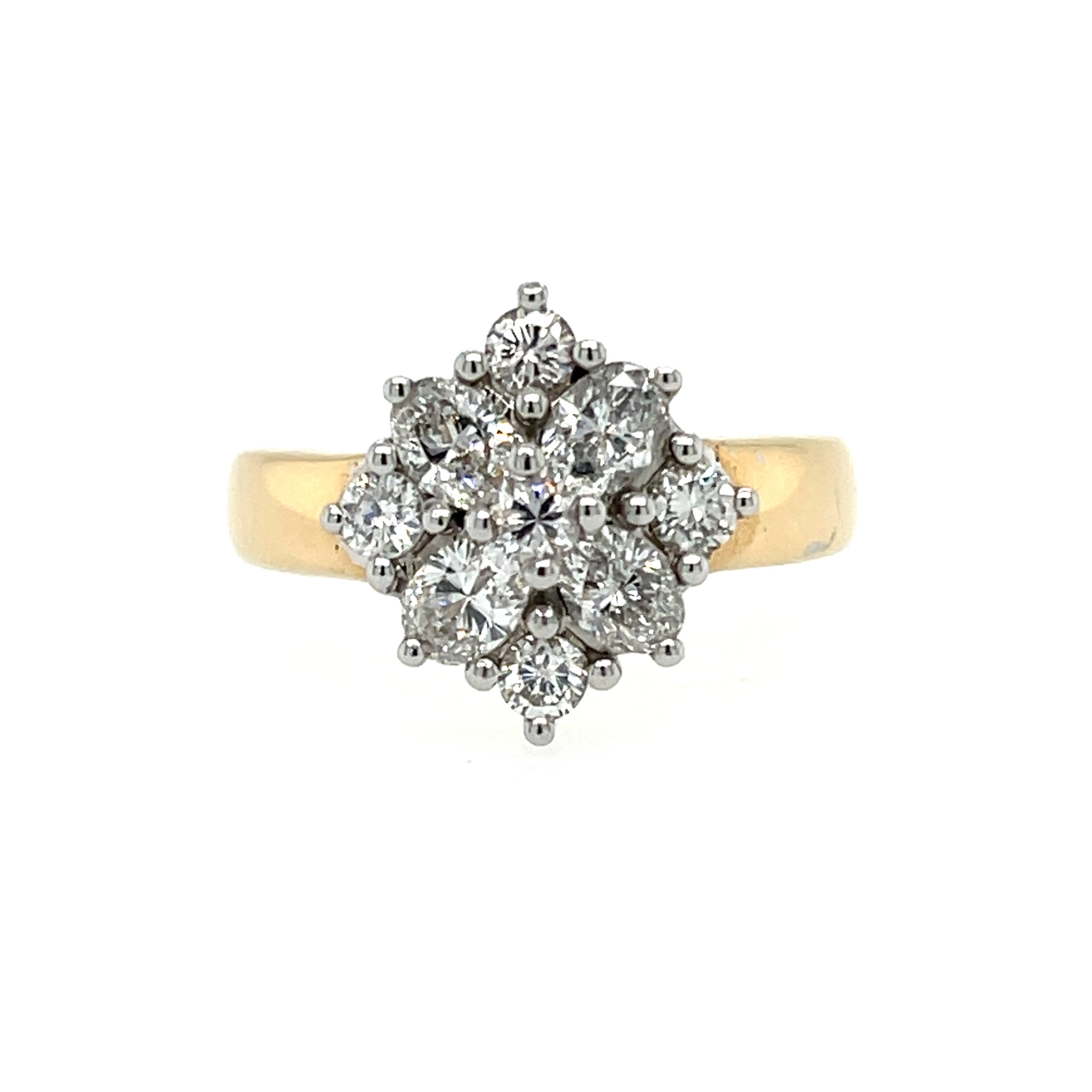 18ct Yellow Gold 1.50ct Diamond Mixed Cut Cluster Ring