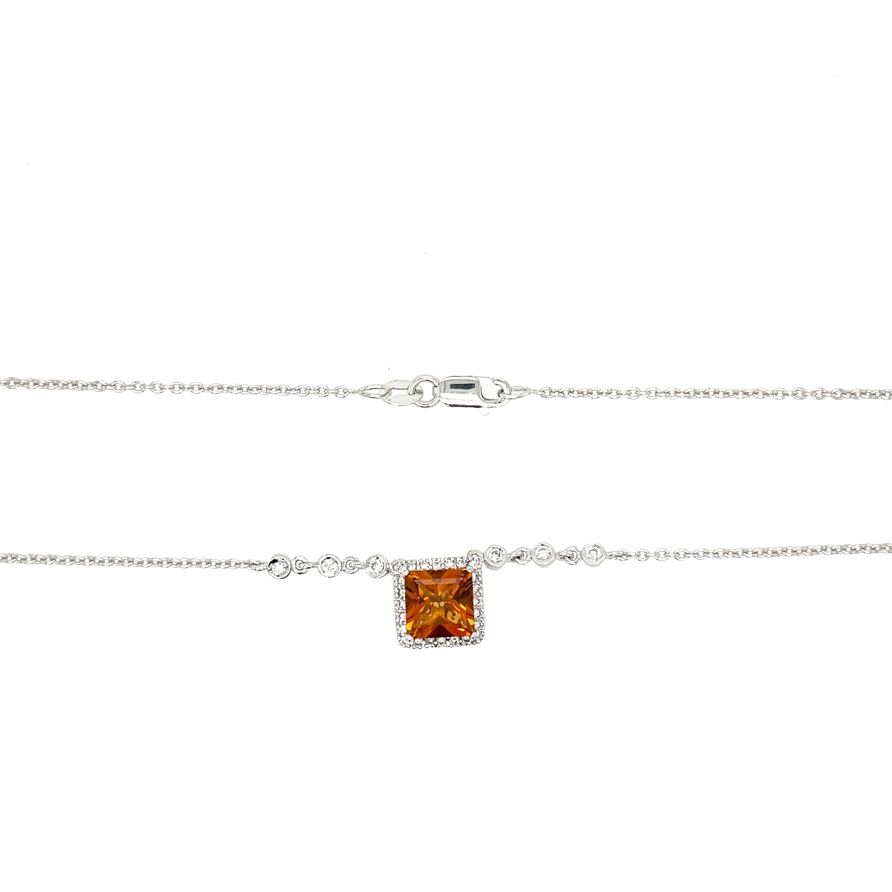 18ct White Gold Citrine & Diamond Pendant Necklace