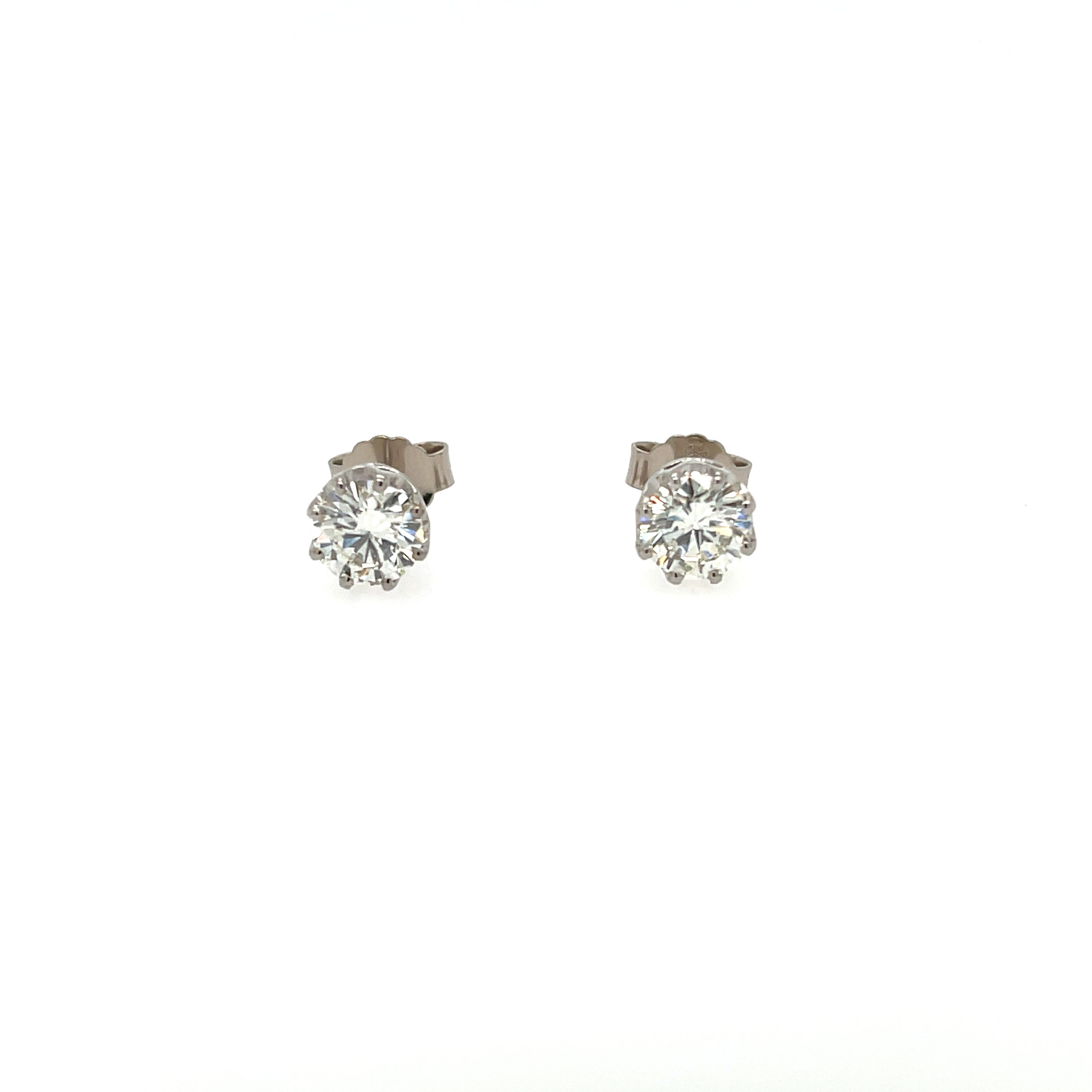 1.60ct Round Brilliant Cut Diamond Solitaire Stud Earrings 18ct White Gold