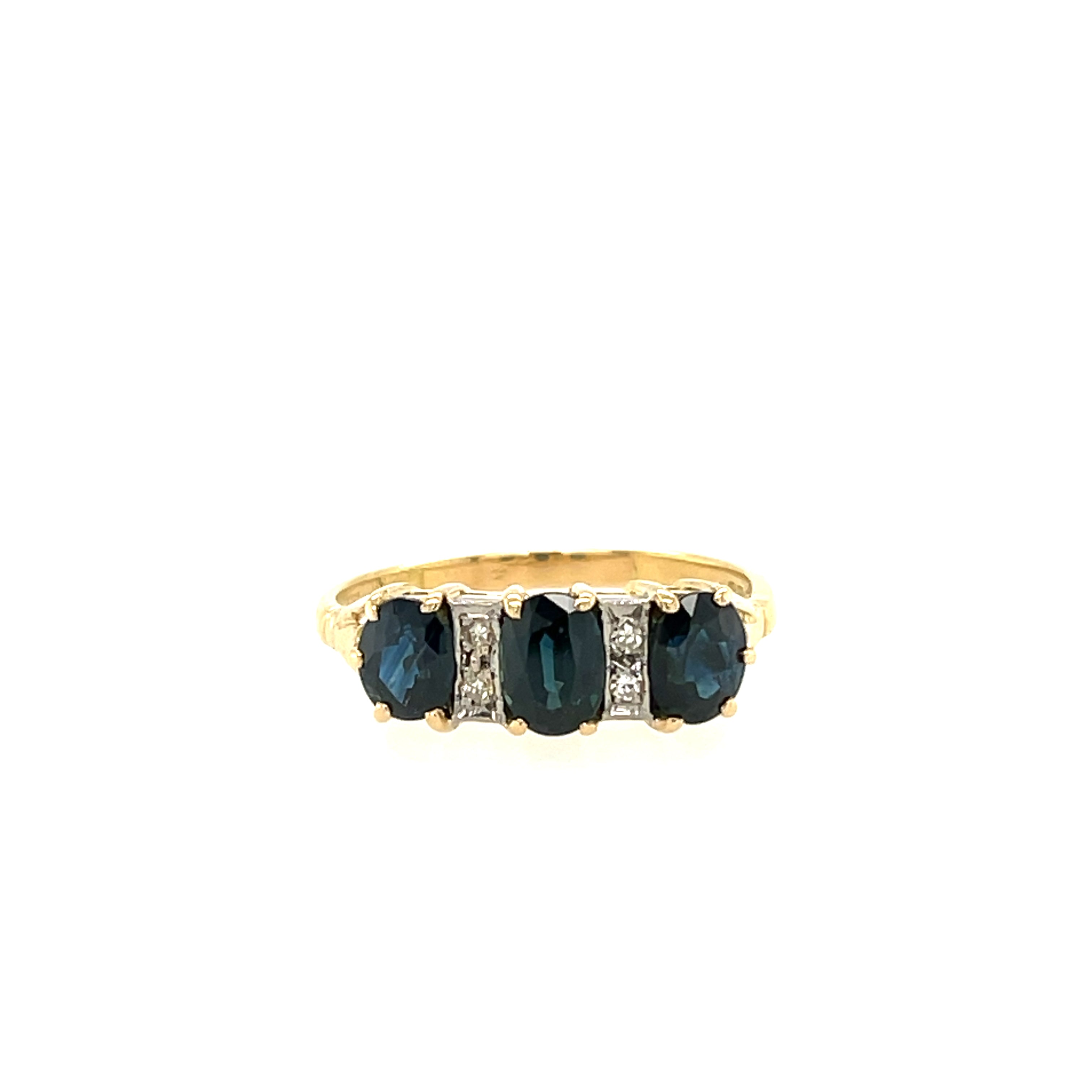 Vintage 1965 18ct Yellow Gold Sapphire & Diamond Trilogy Ring SOLD