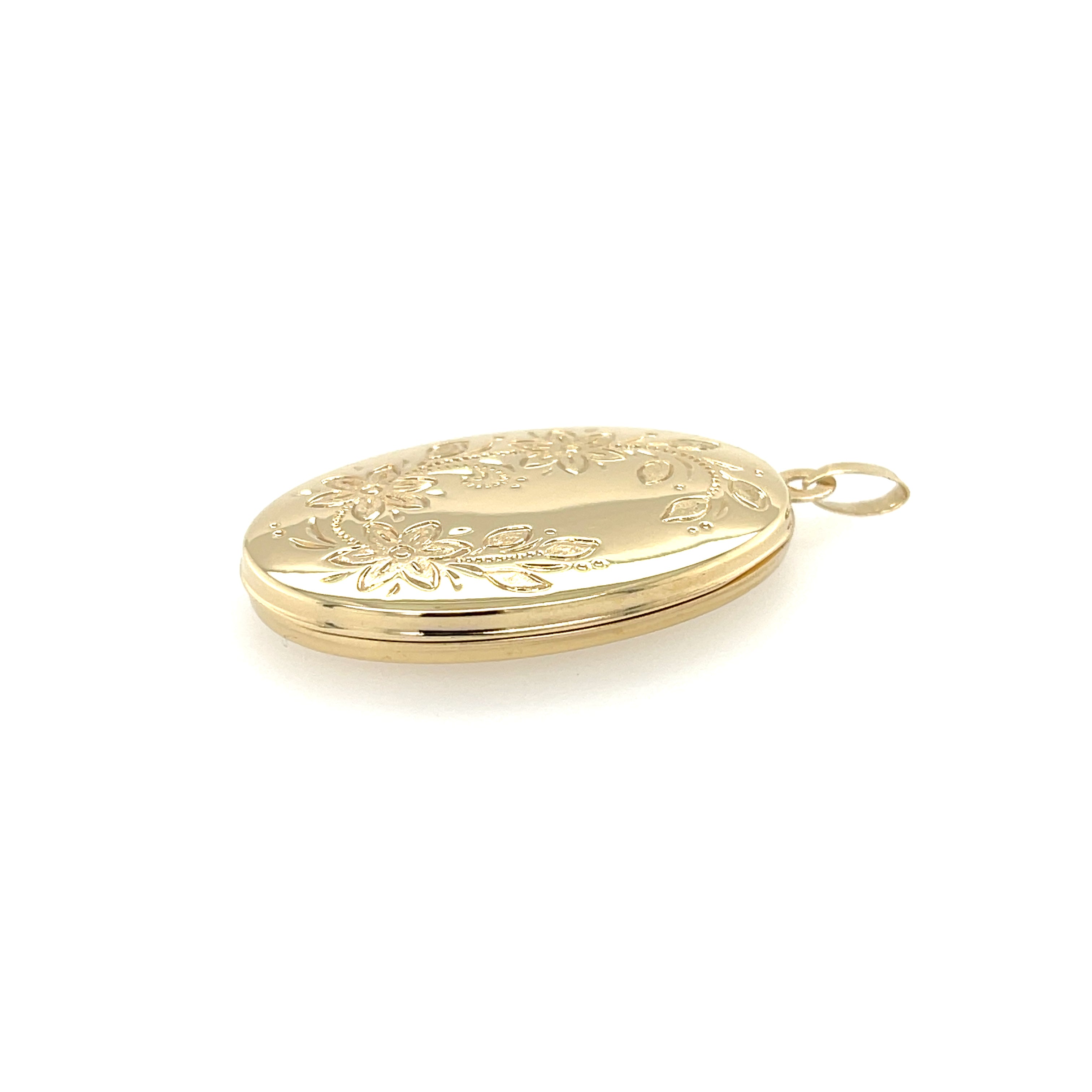 9ct Yellow Gold Oval Floral Engraved Locket Pendant