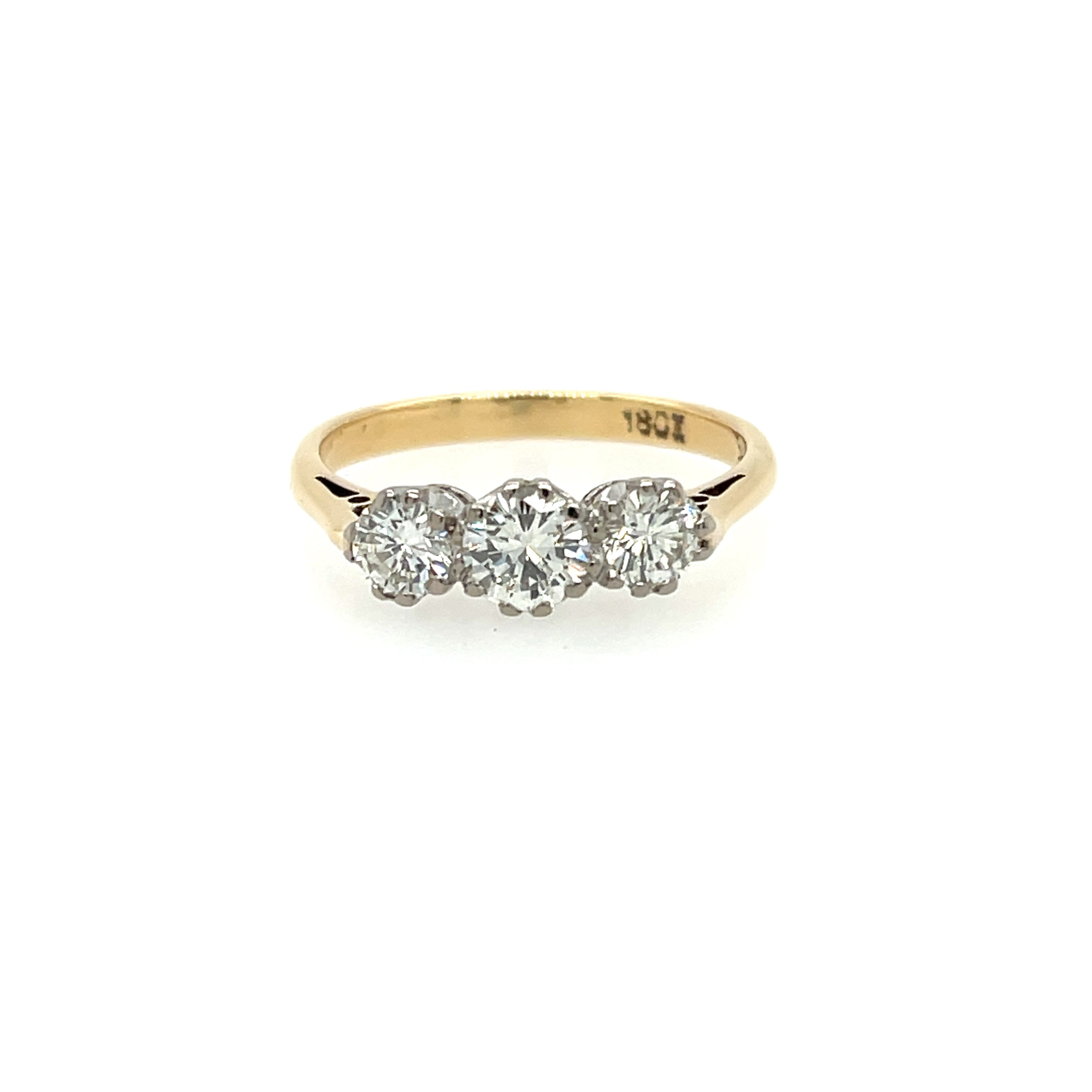 Vintage 18ct Yellow Gold 0.75ct Diamond Three Stone Ring SOLD