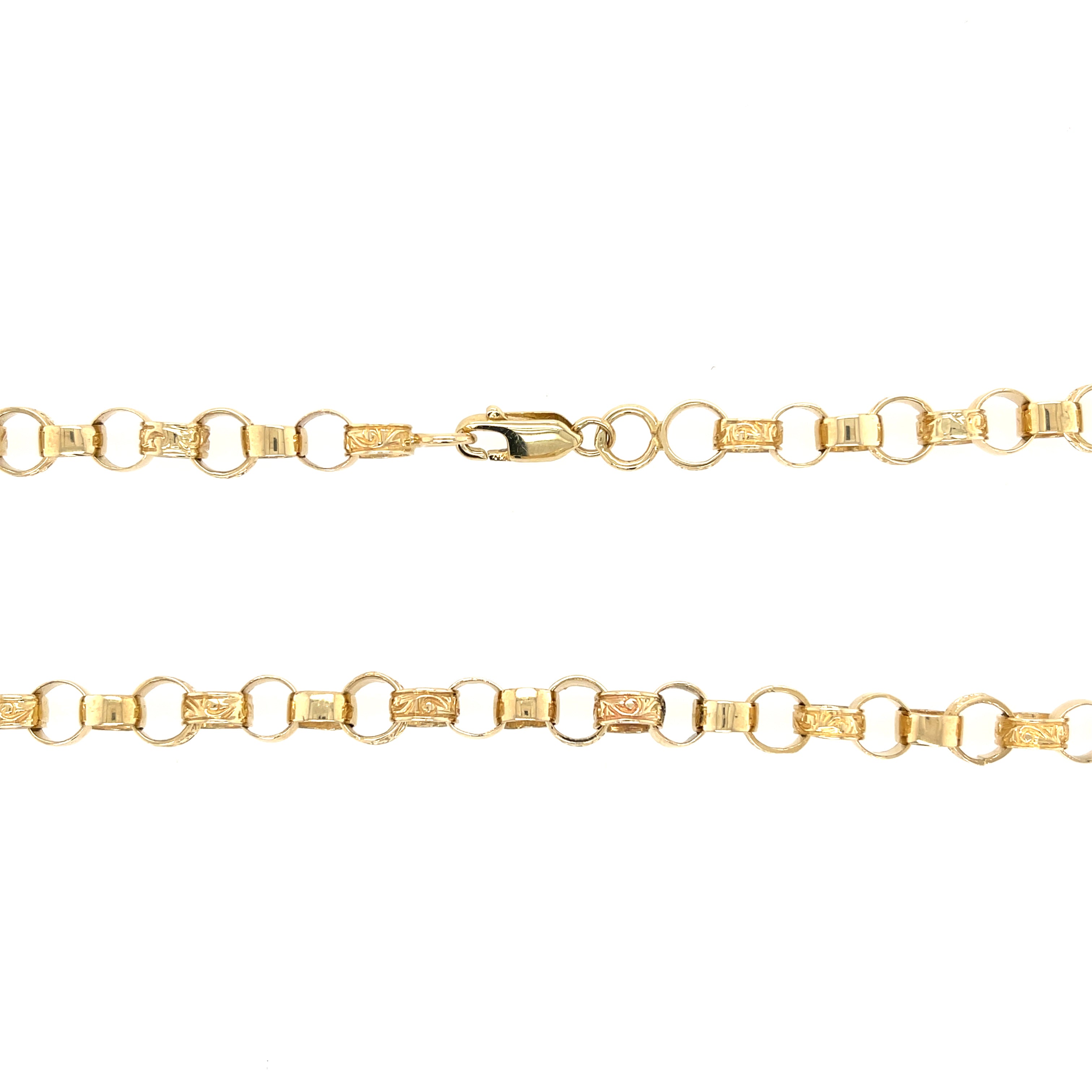 9ct Yellow Gold 30 Inch Pattern & Polished Round Link Belcher Chain - 52.25g