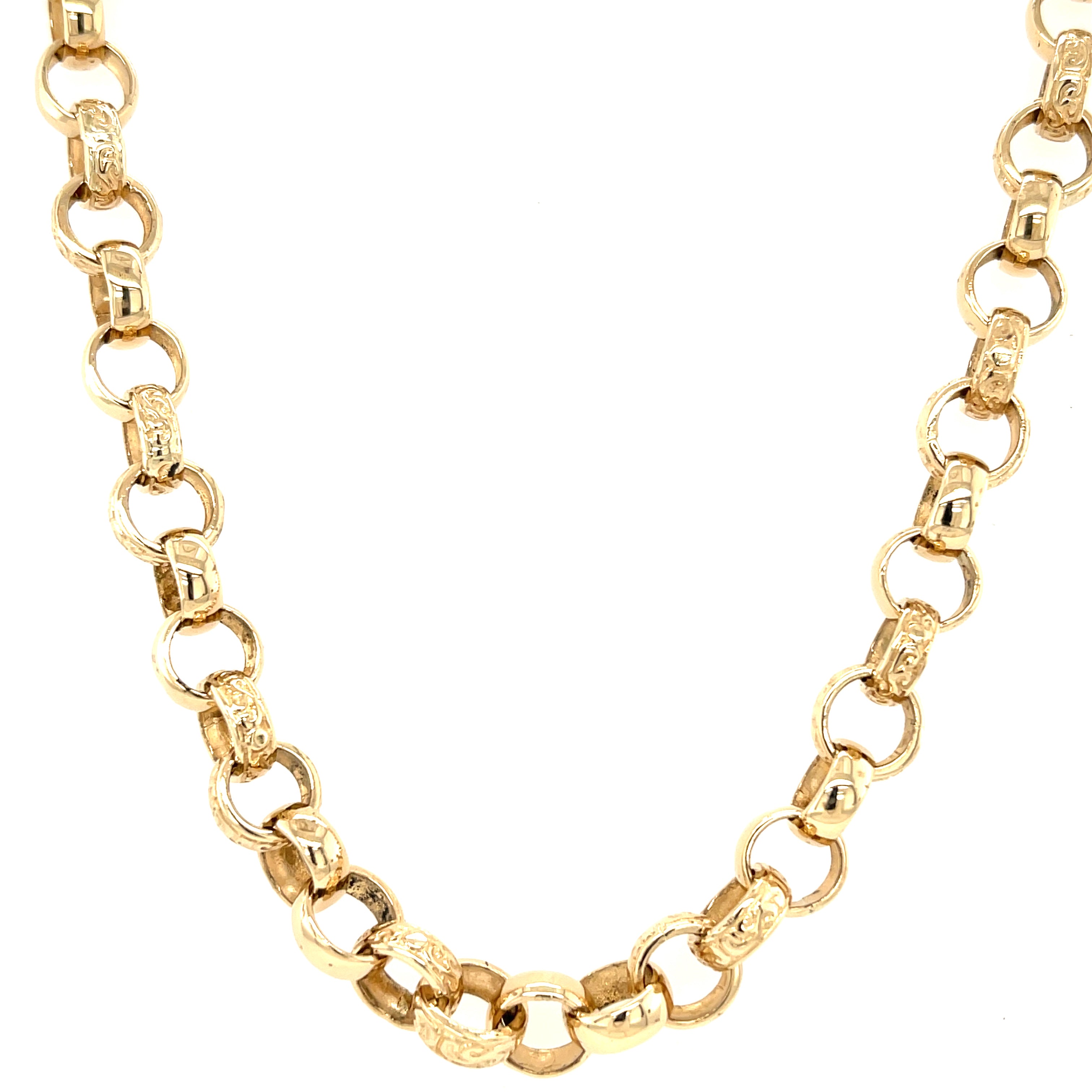 9ct Yellow Gold 20 Inch Pattern & Polished Round Link Belcher Chain - 47.35g