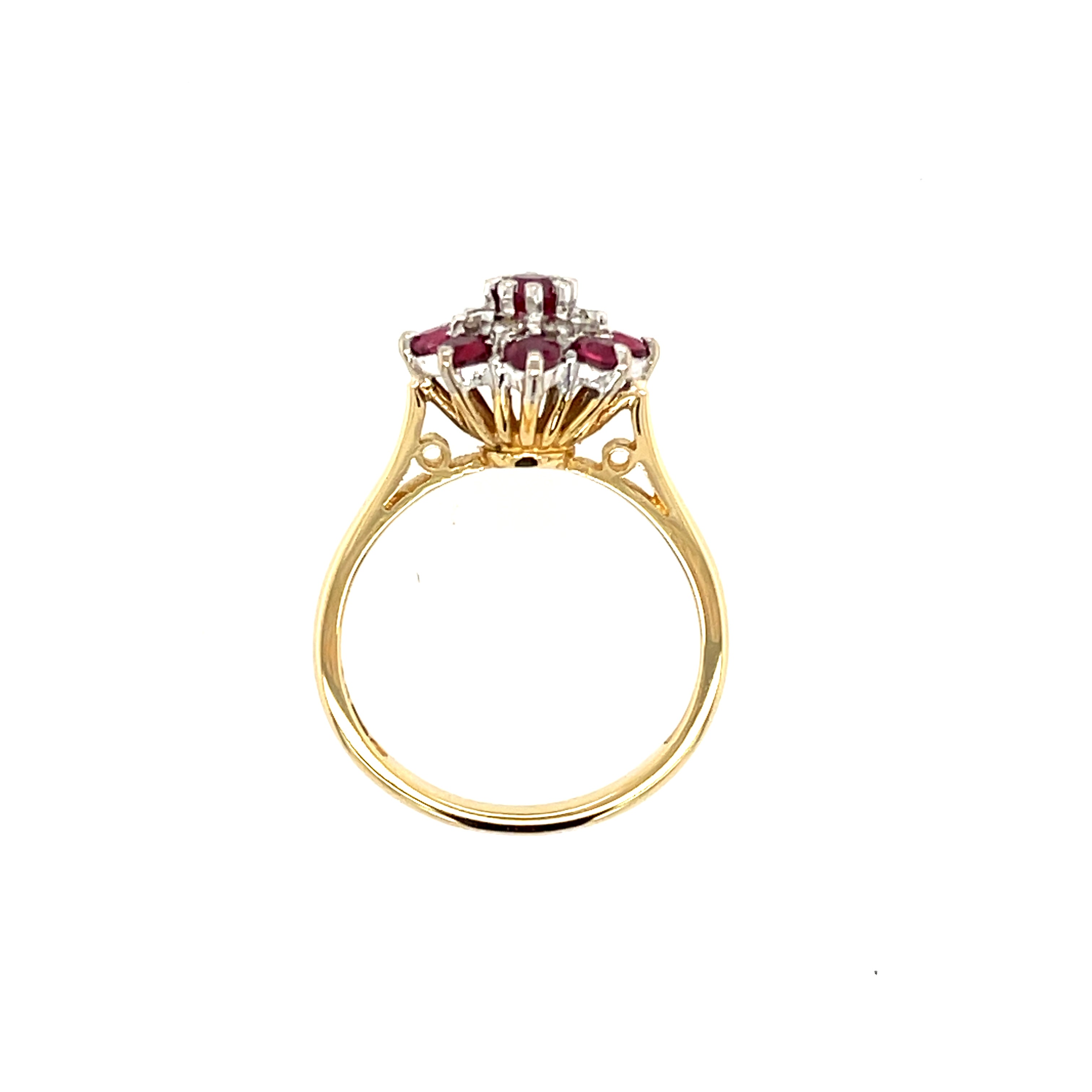18ct Yellow Gold Ruby & Diamond Cluster Ring London 1973