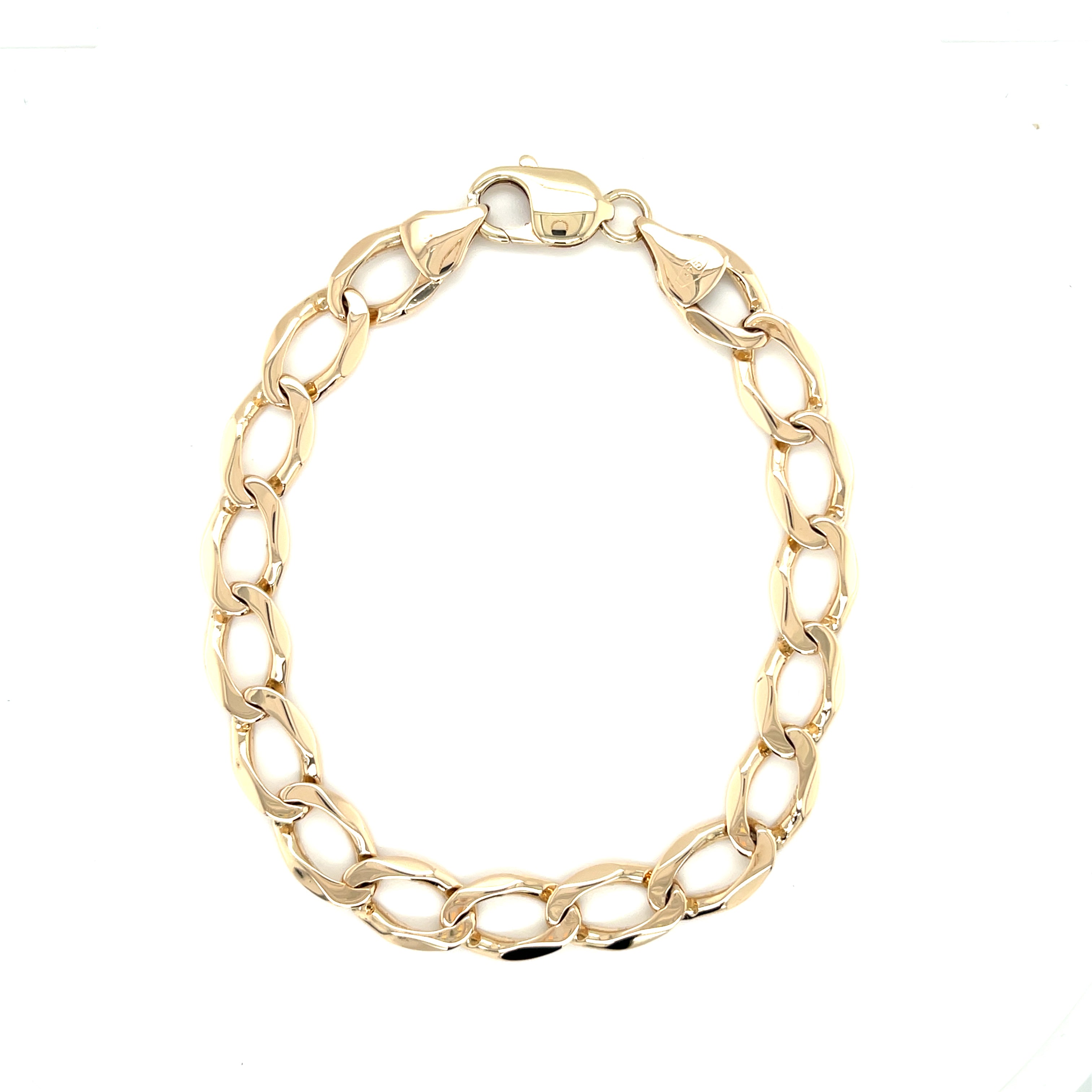 9ct Yellow Gold 9 Inch Elongated Curb Link Bracelet - 18.31g
