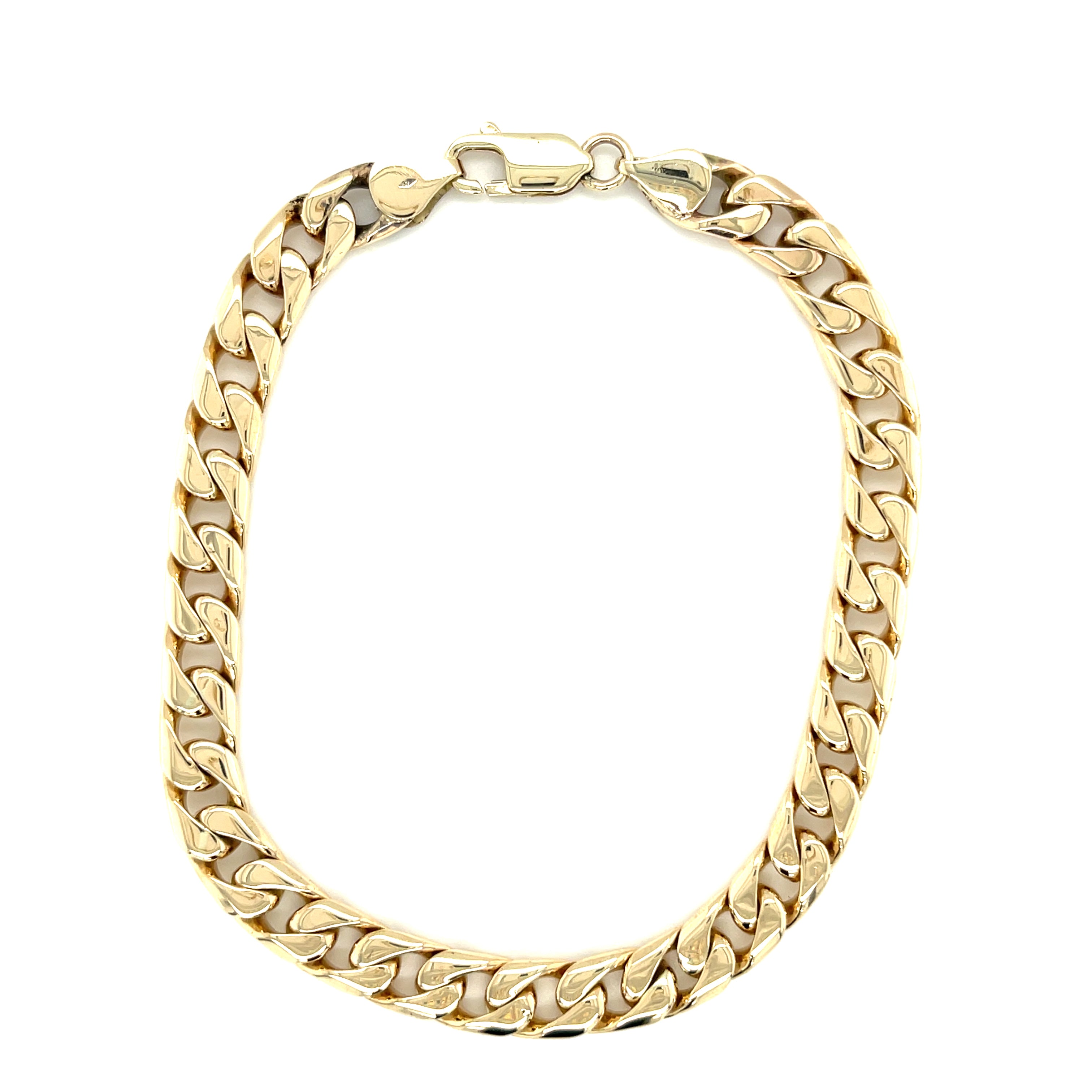 9ct Yellow Gold 8.5 Inch Flat Edge Curb Link Bracelet - 27.89g