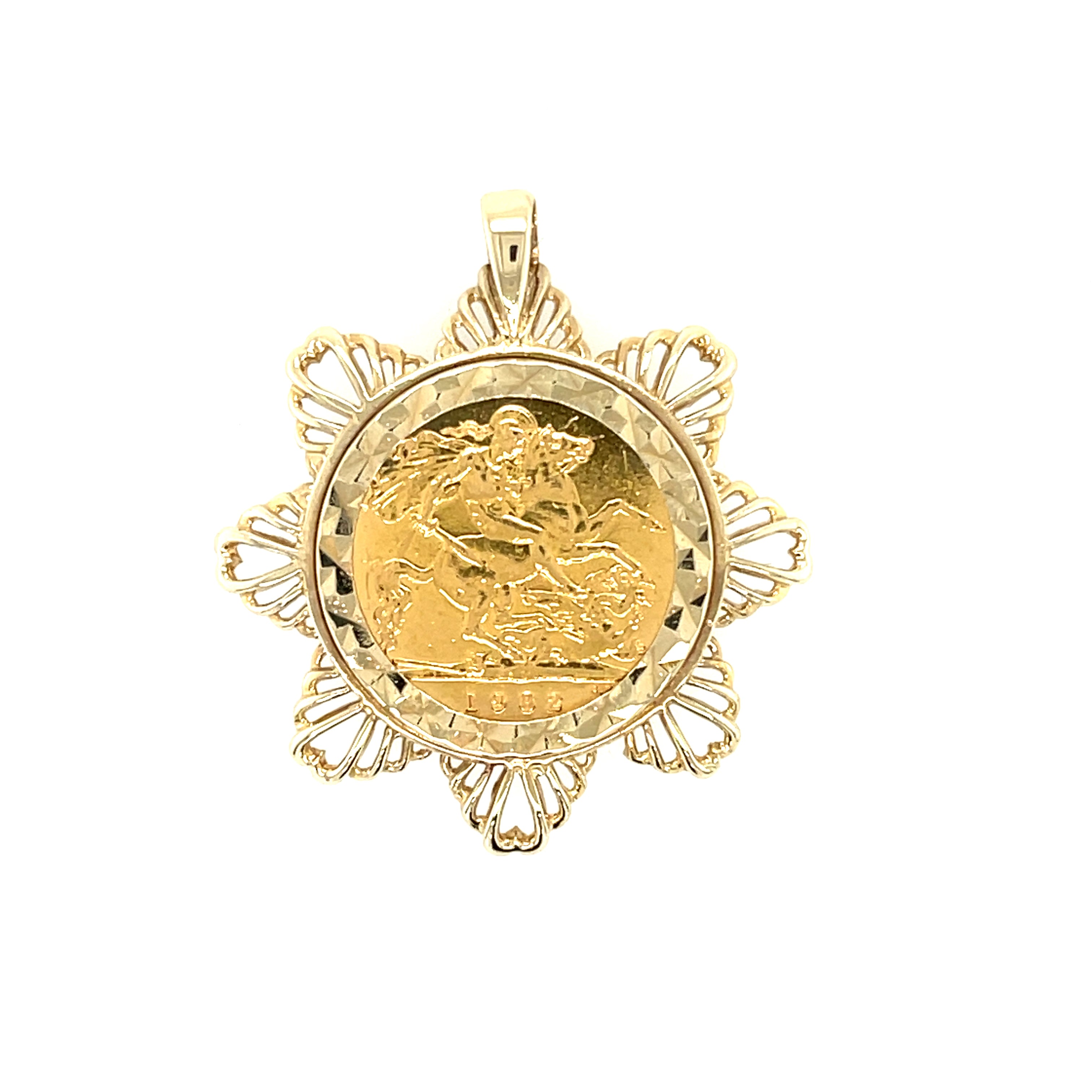1982 Elizabeth II Half Sovereign Coin & 9ct Gold Flower Style Pendant Mount