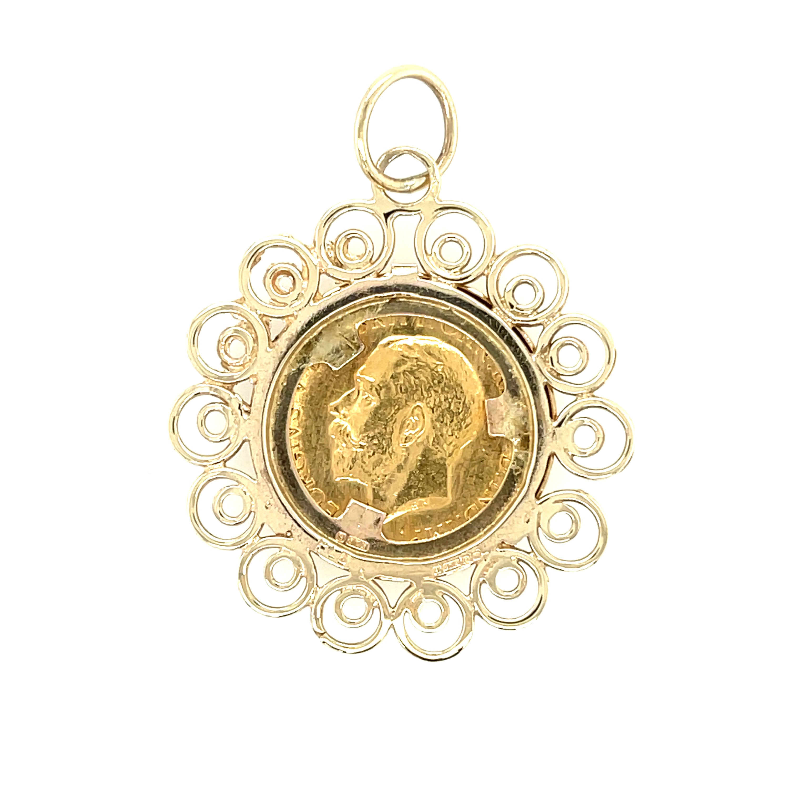 1915 George V Half Sovereign Coin & 9ct Gold Circle Pendant Mount
