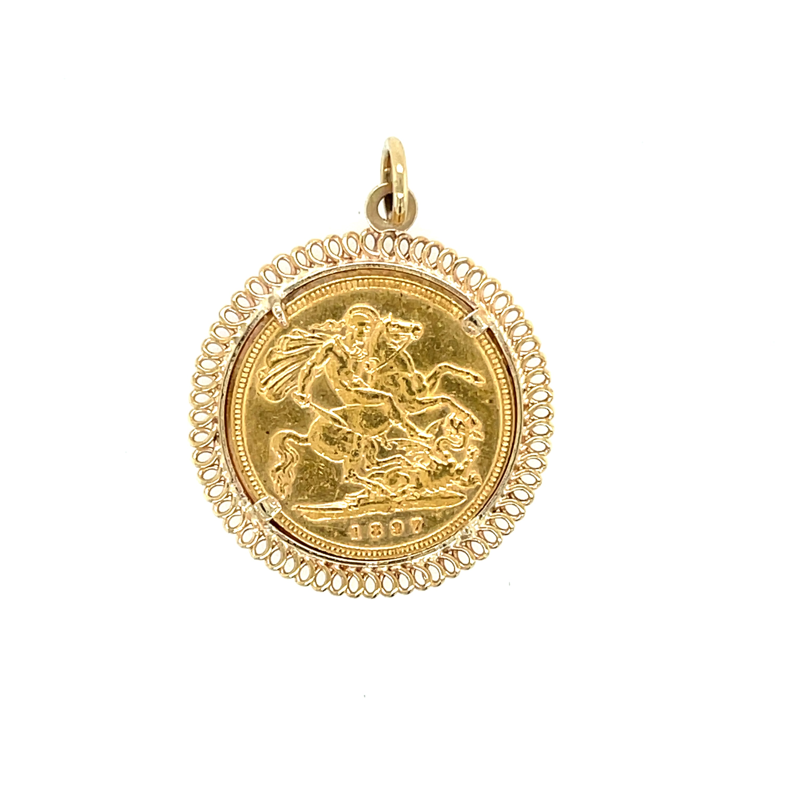 1897 Queen Victoria Half Sovereign Coin & 9ct Gold Pendant Mount SOLD