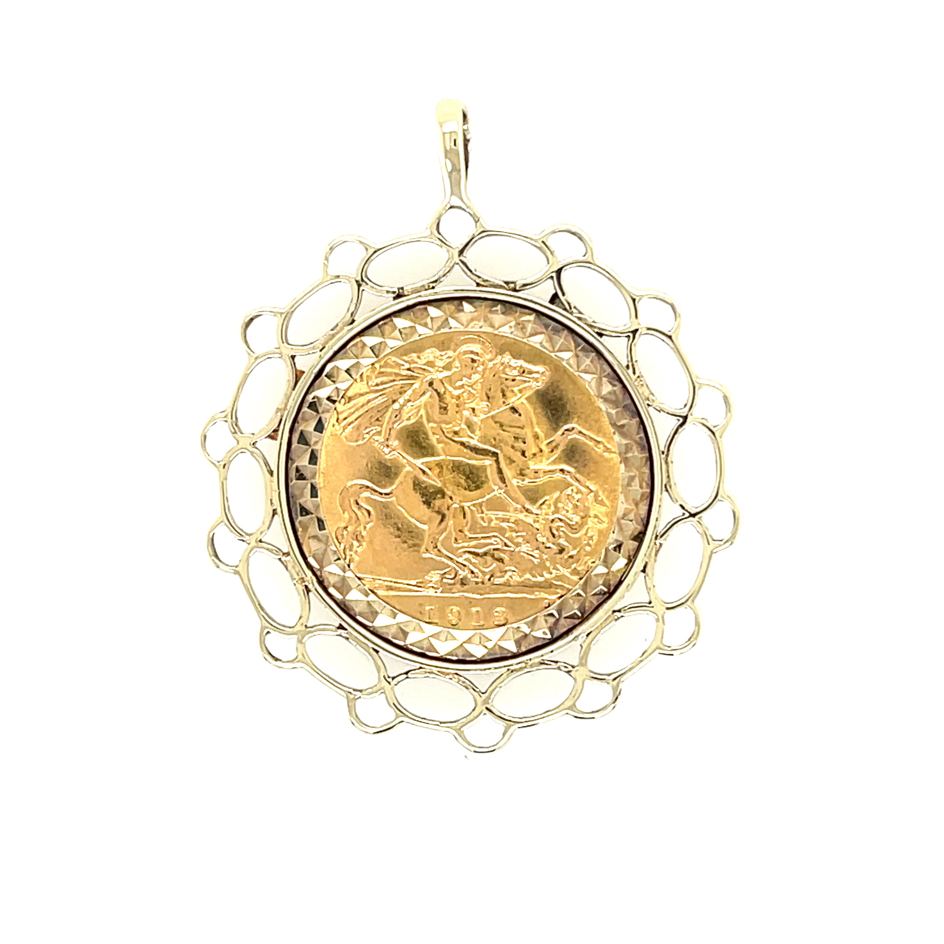 1913 George V Half Sovereign Coin & 9ct Gold  Pendant Mount