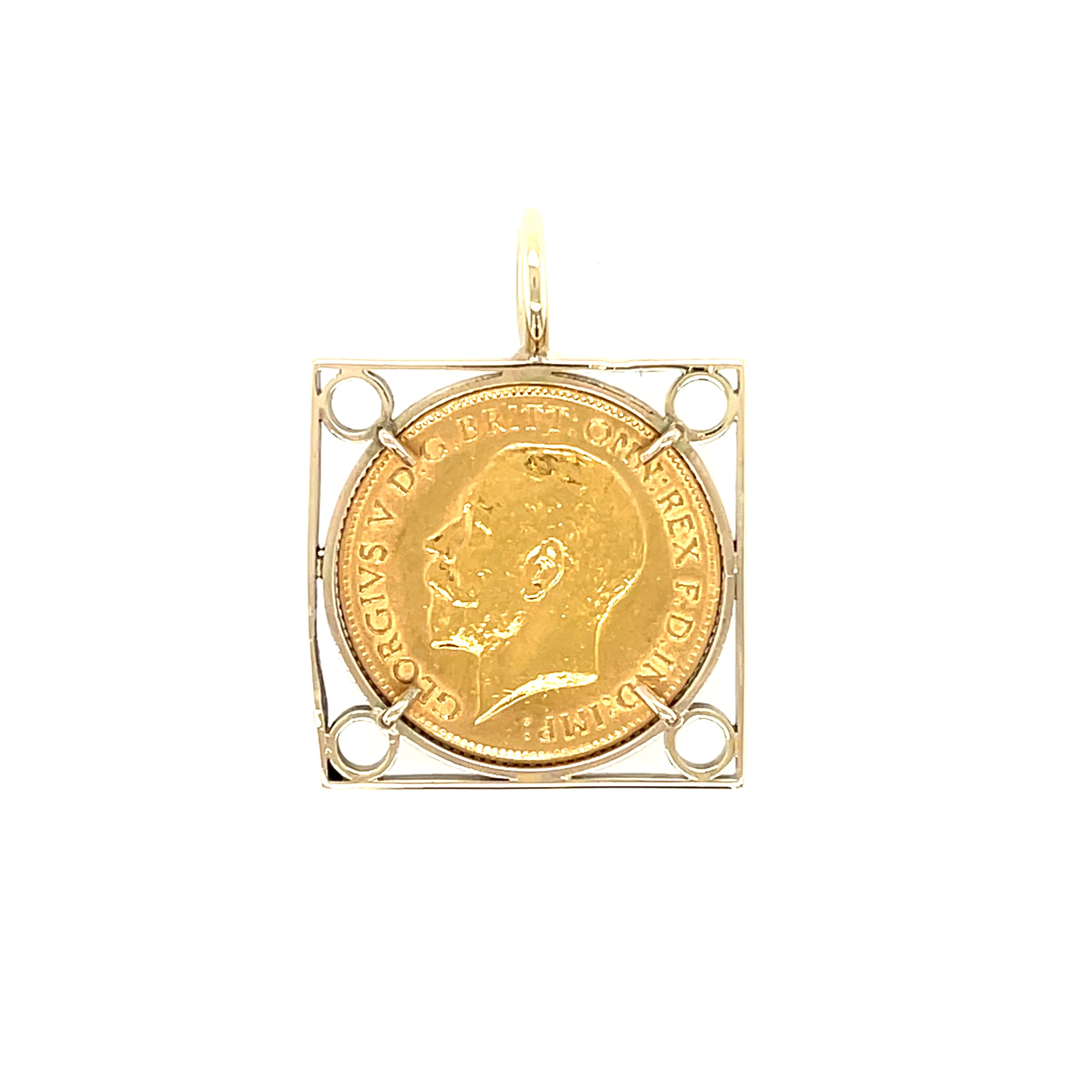 1912 George V Half Sovereign Coin & 9ct Gold Square Pendant Mount