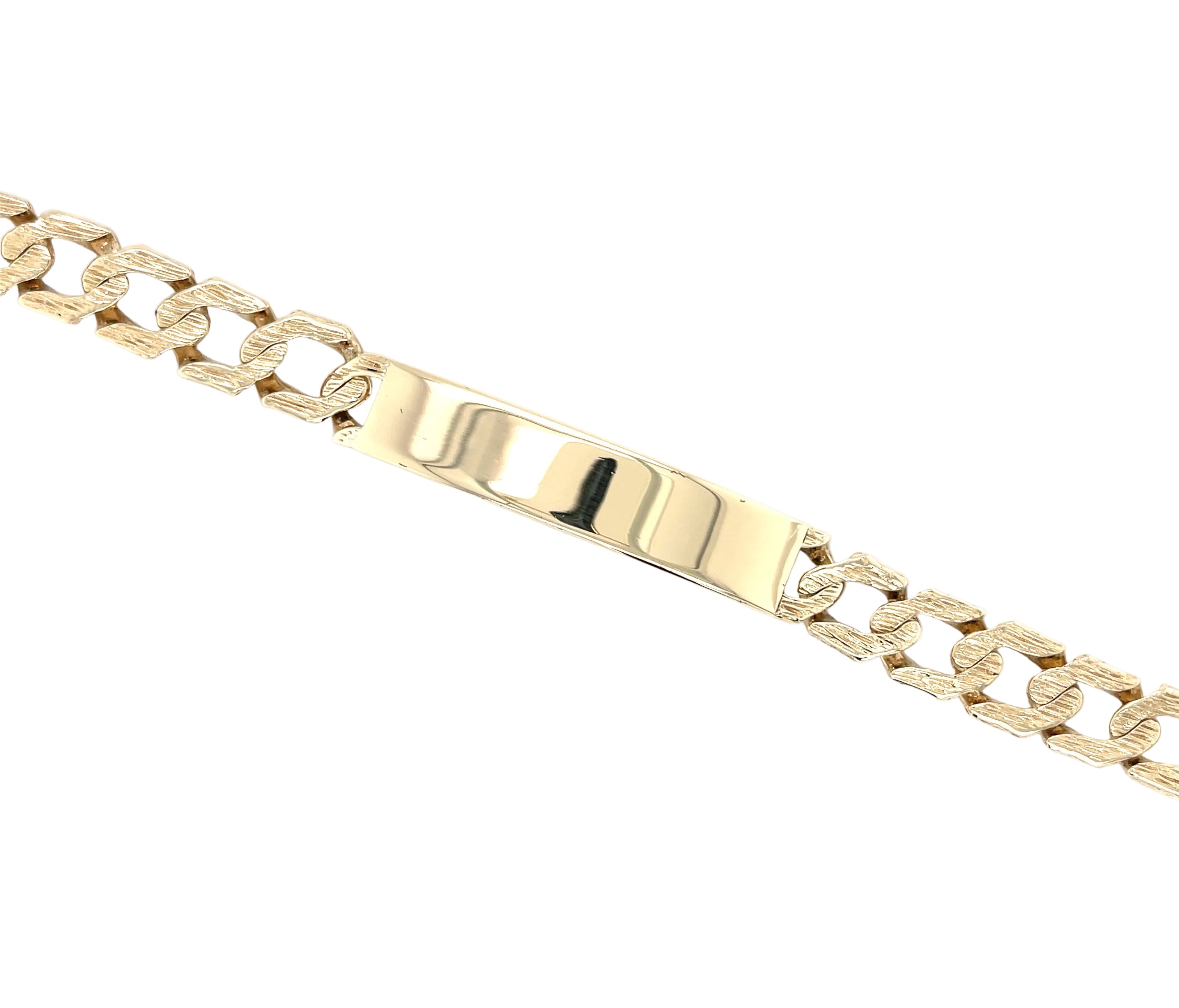 9ct Yellow Gold 8"/20cm Bark Effect Identity Bracelet - 27.70g