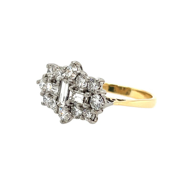2.00ct Brilliant & Baguette Cut  Diamond Boat Cluster Ring 14ct Yellow Gold